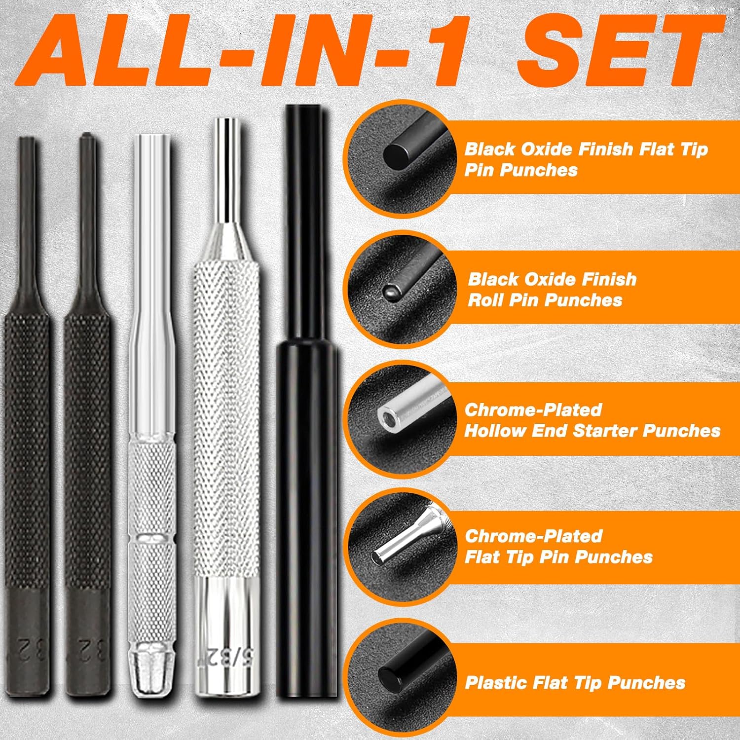 BESTNULE 24pc Punch Set and Hammer, Roll Pin Punch Set & Tweezers & Wipes