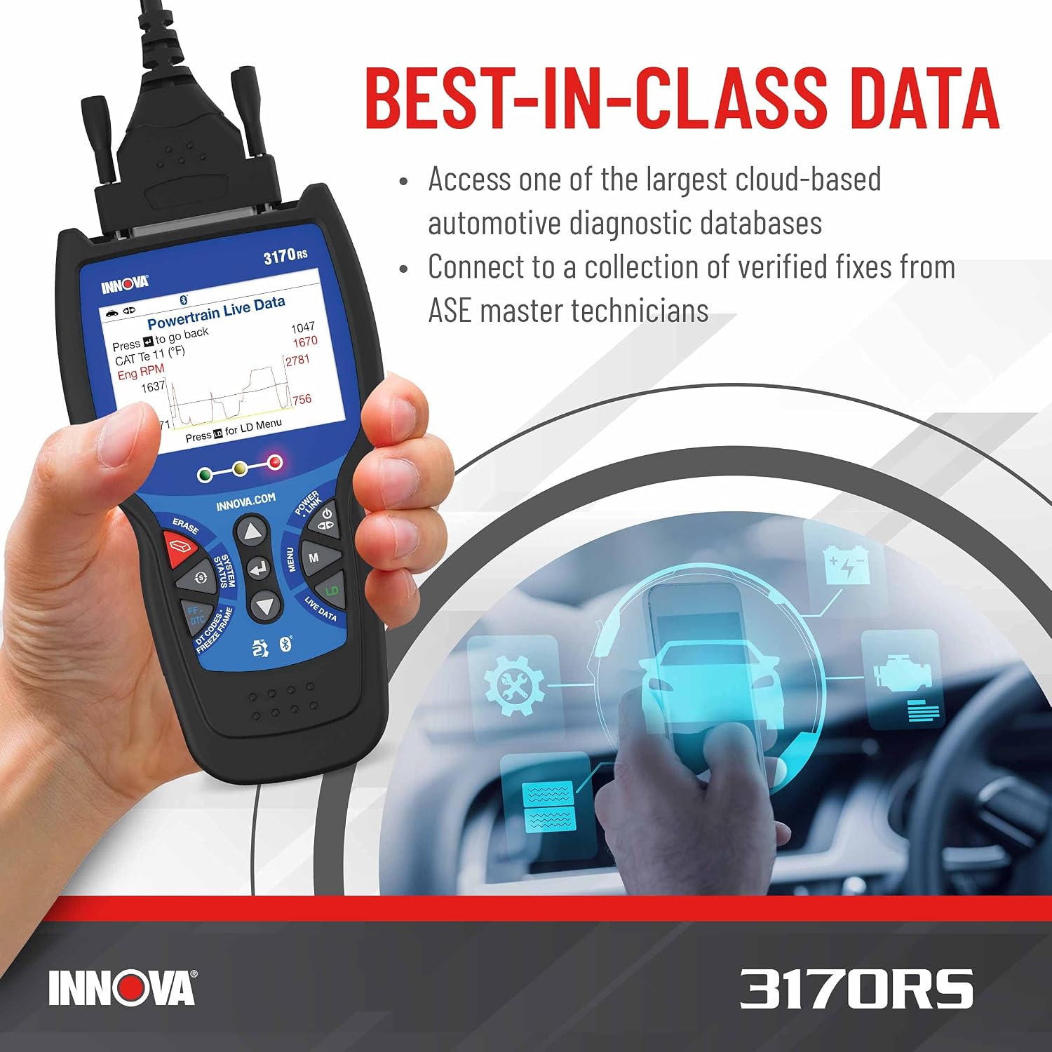 INNOVA 3170RS OBD1 & OBD2 Scanner, ABS Bleeder Scan Tool, OBD2 Diagnostic, Caliper Service, Brake Pad Life, Read/Erase ABS/SRS Codes, Reset Oil Light