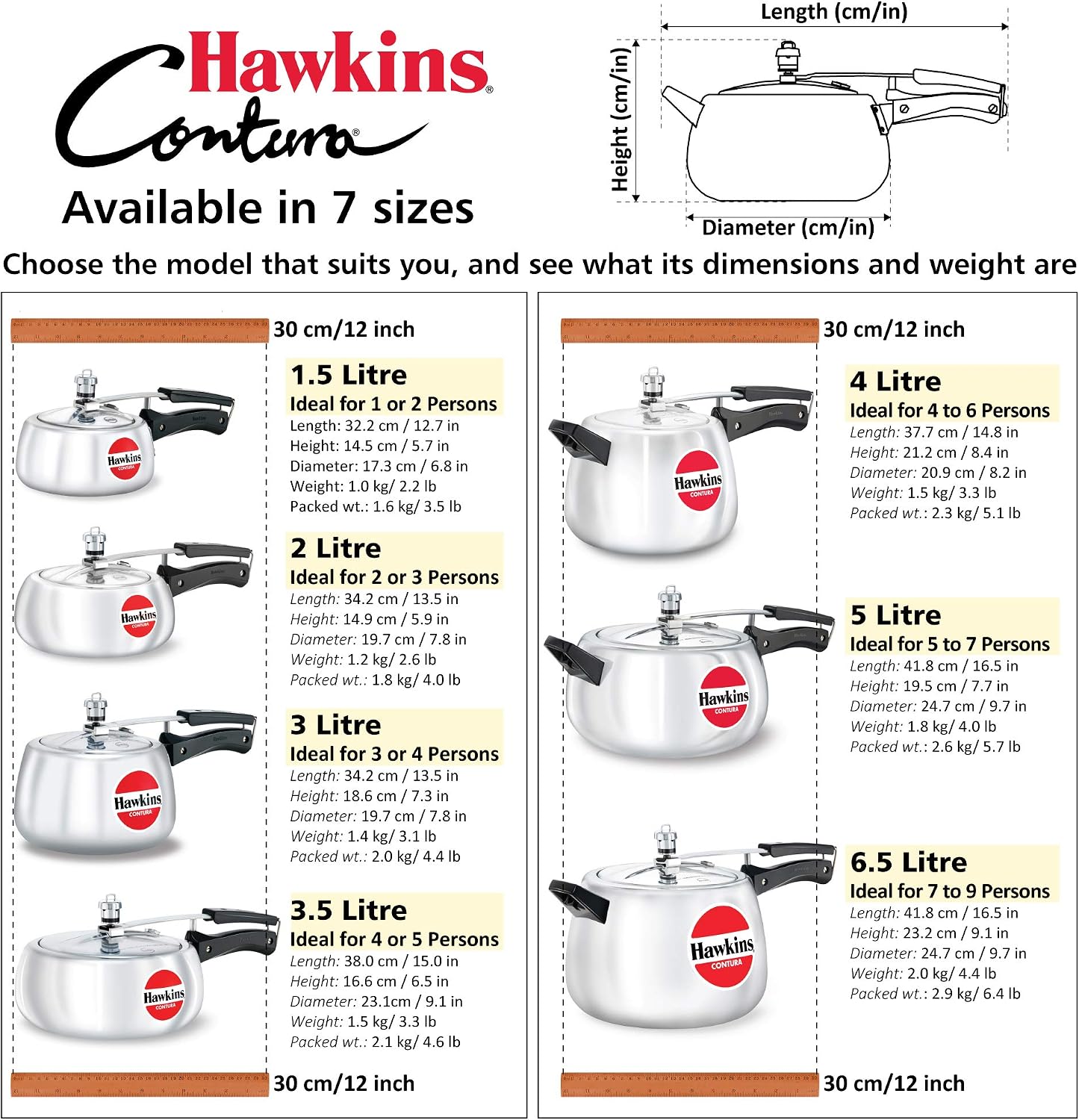 Hawkins 3.5 Litre Contura Pressure Cooker, Handi Inner Lid Cooker, Silver (HC35)