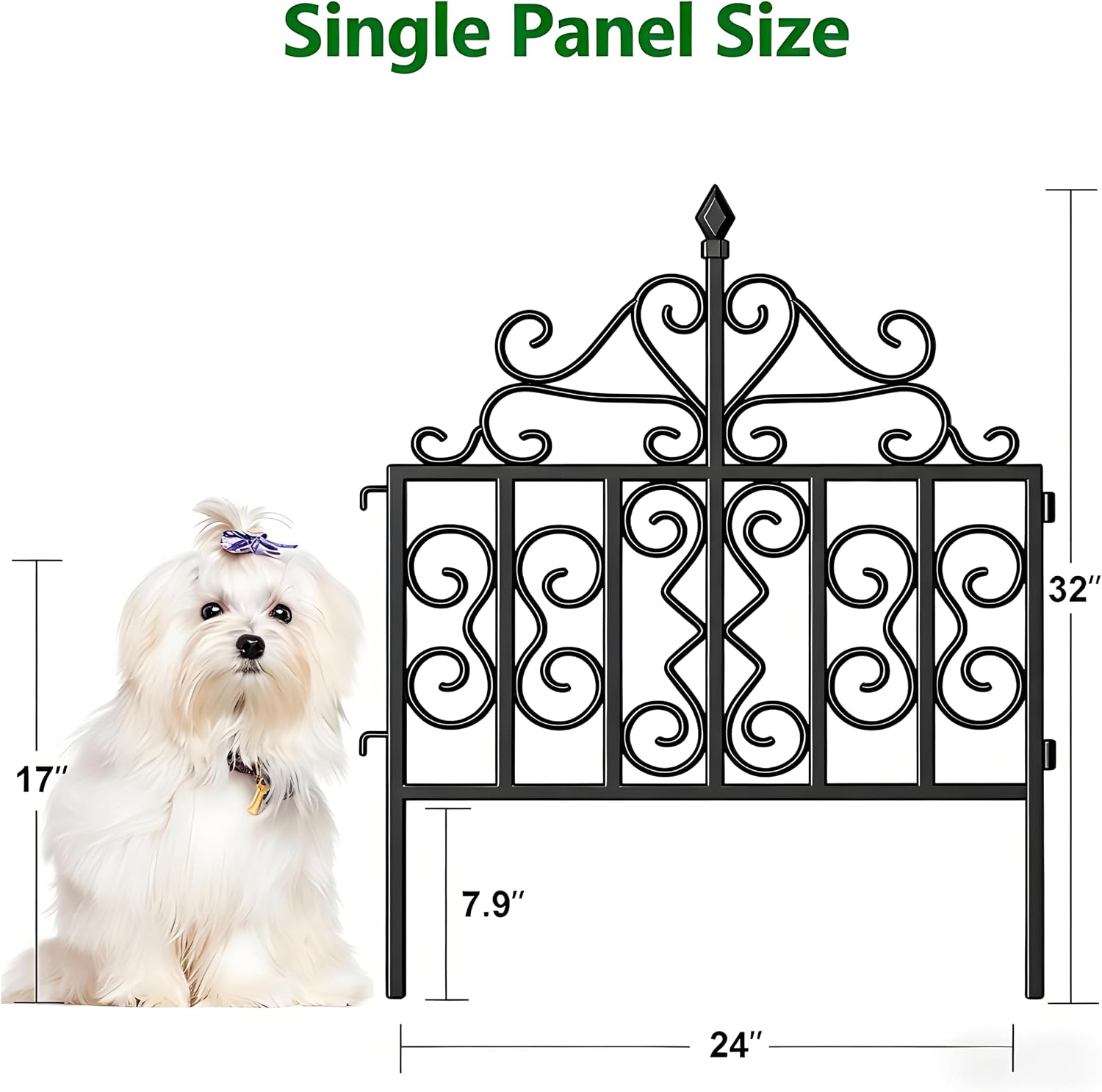 AMAGABELI GARDEN & HOME 5 Panels 32in(H)×10ft(L) Decorative Garden Fences and Borders for Dogs No Dig Rustproof Metal Fence Panels Garden Edging Border Animal Barrier Fencing for Flower Beds Black