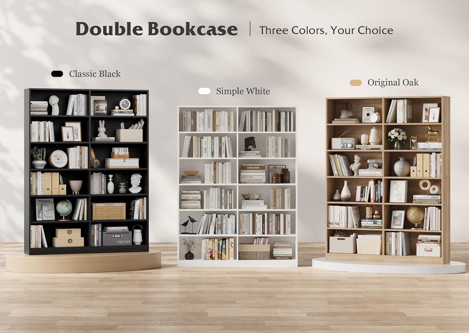 Bookshelf Tall Bookcase, 6-Tier Double Wide Bookshelves, White | Freestanding Display Storage Shelves, Tall and Large Book Shelves for Home Decor Bedroom, Living Room, Home Office, Library