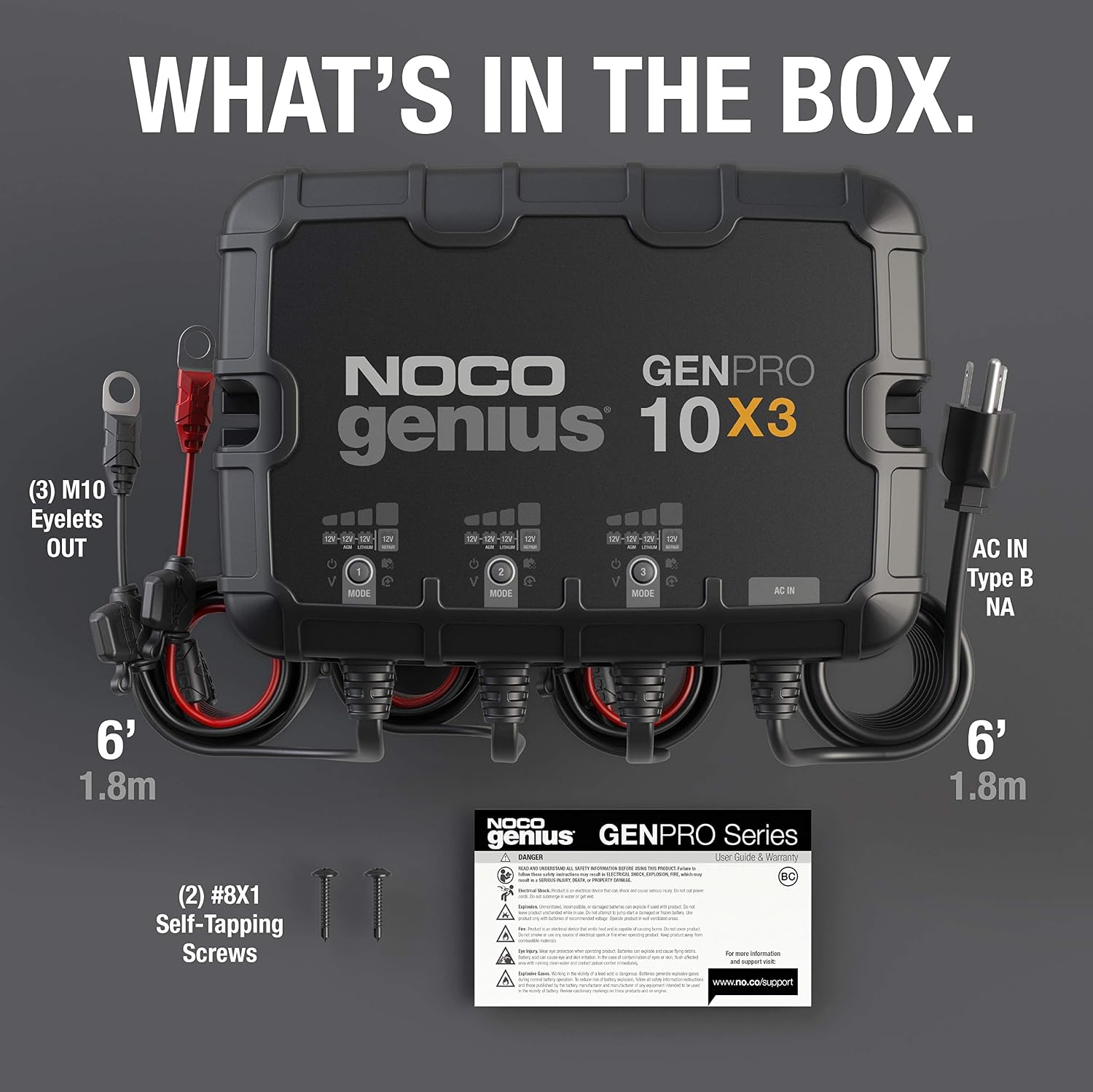 NOCO GENPRO10X3 12V 30A 3-Bank OnBoard Marine Battery Charger & Maintainer