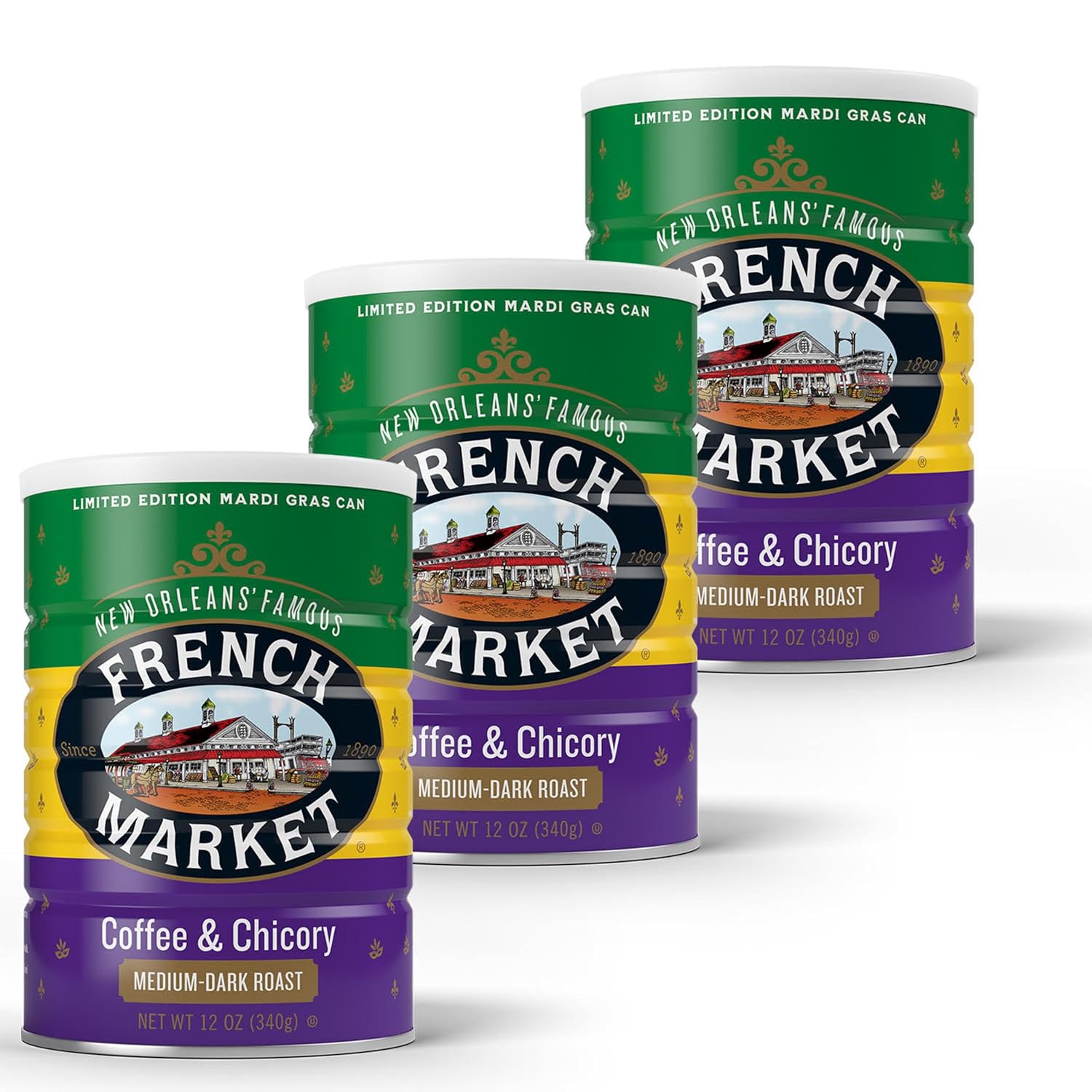 French Market Coffee & Chicory Dark Roast Ground Coffee, 12oz Can (Pack of 6)