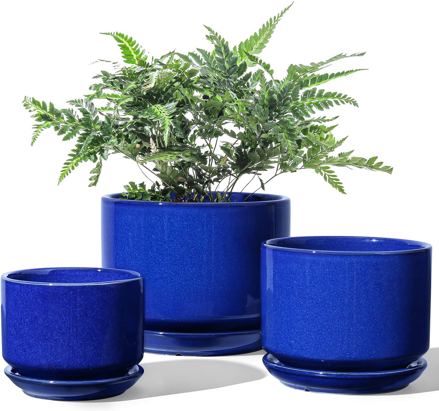 LE TAUCI Ceramic Plant Pots, 4.3+5.3+6.8 inch, Set of 3, Planters with Drainage Hole and Saucer, Indoor Flower Pot with Hole Mesh Pad, Gifts for Mom