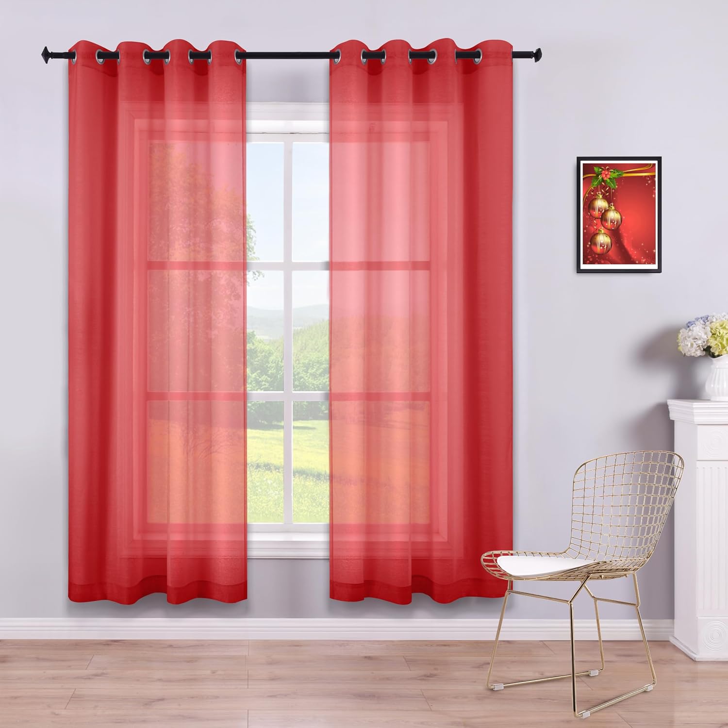 KOUFALL White Sheer Curtains 72 Inches Long for Bedroom Set of 2 Panels Grommet Faux Linen Window Voile Semi Baisc Decorative Sheer Curtains for