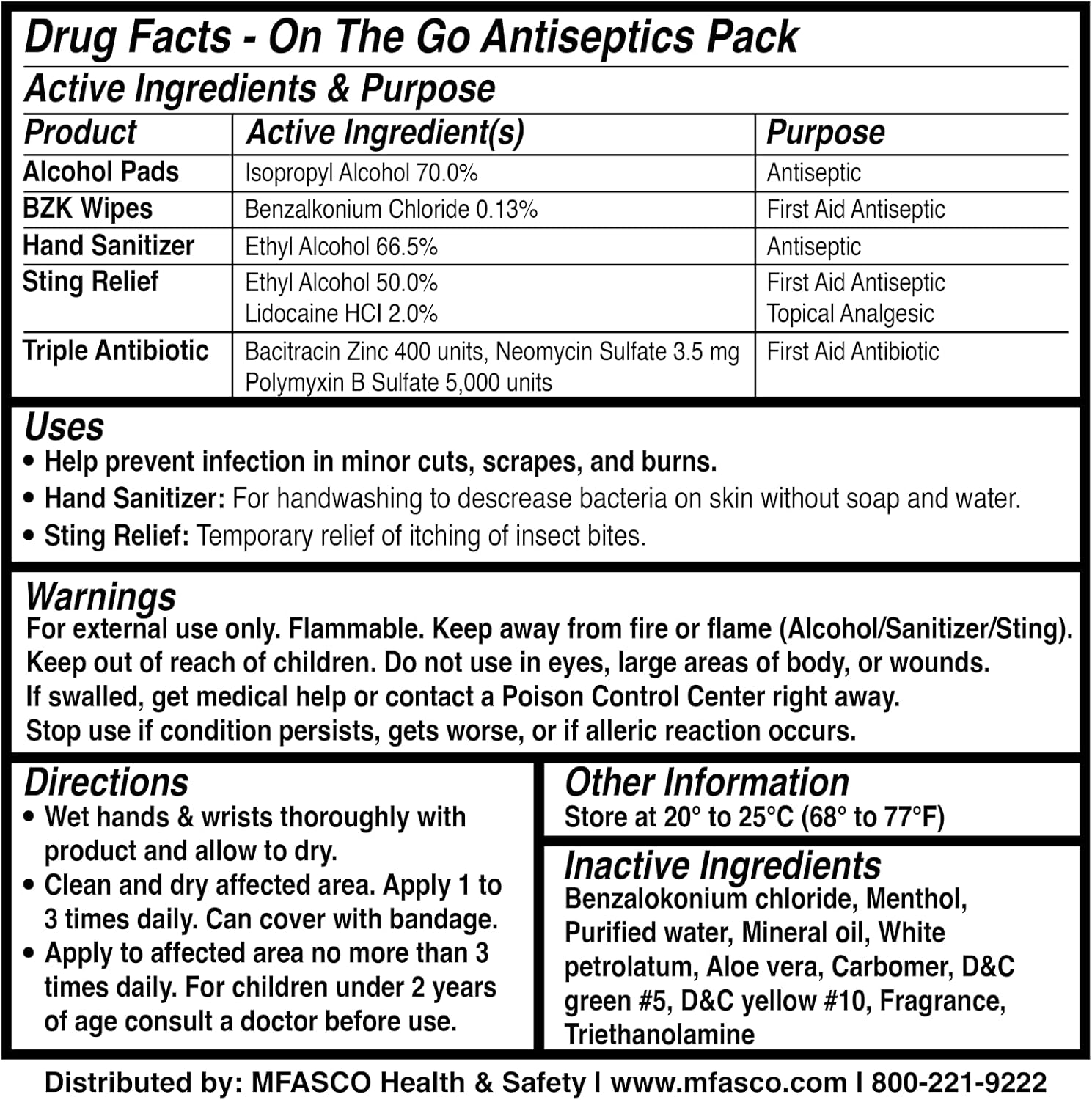 MFASCO Antiseptic Wound Care Travel Pack | 39 Piece First Aid Kit Refill | BZK, Antiseptic Wipes, Sting Relief, Wound Ointment | Essential First Aid Supplies | Refill Personal First Aid Kits