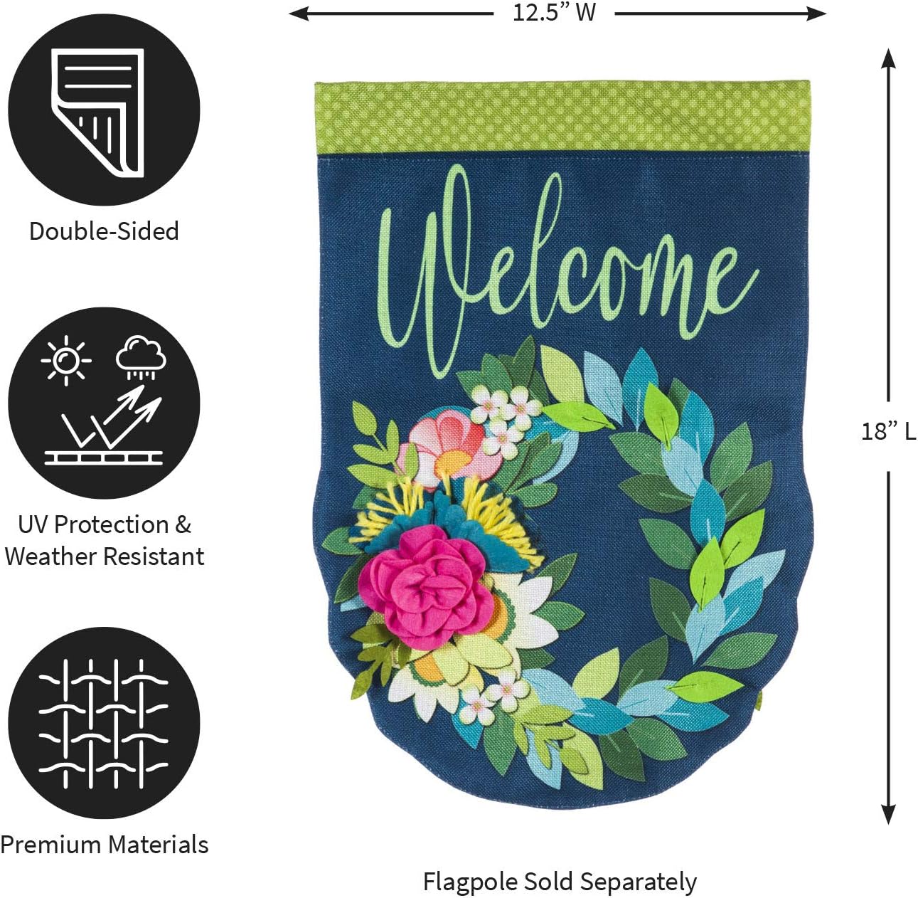 Evergreen Flag Flower Wreath Garden Burlap Flag | Spring Floral Garden Flags 12x18 double sided | Small House Flags For Outside | Welcome Spring