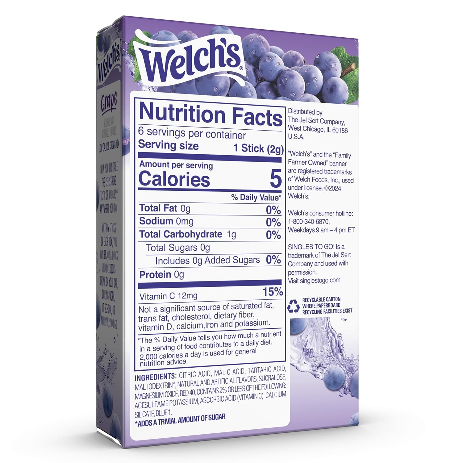 Singles To Go! Welch's Water Drink Mix, Grape, 72 Packets