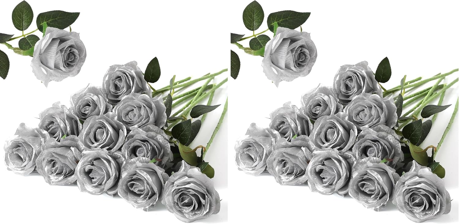 Hawesome 12PCS Artificial Silk Flowers Realistic Roses Bouquet Long Stem for Home Wedding Decoration Party (Yellow, 6 Flowers 6 Buds)
