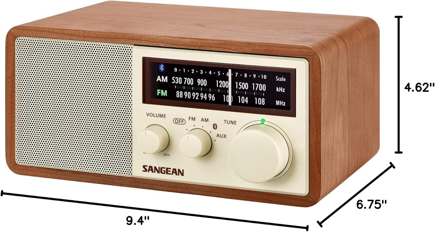 Sangean WR-16 AM/FM, Aux-in, Bluetooth, Wooden Cabinet Radio