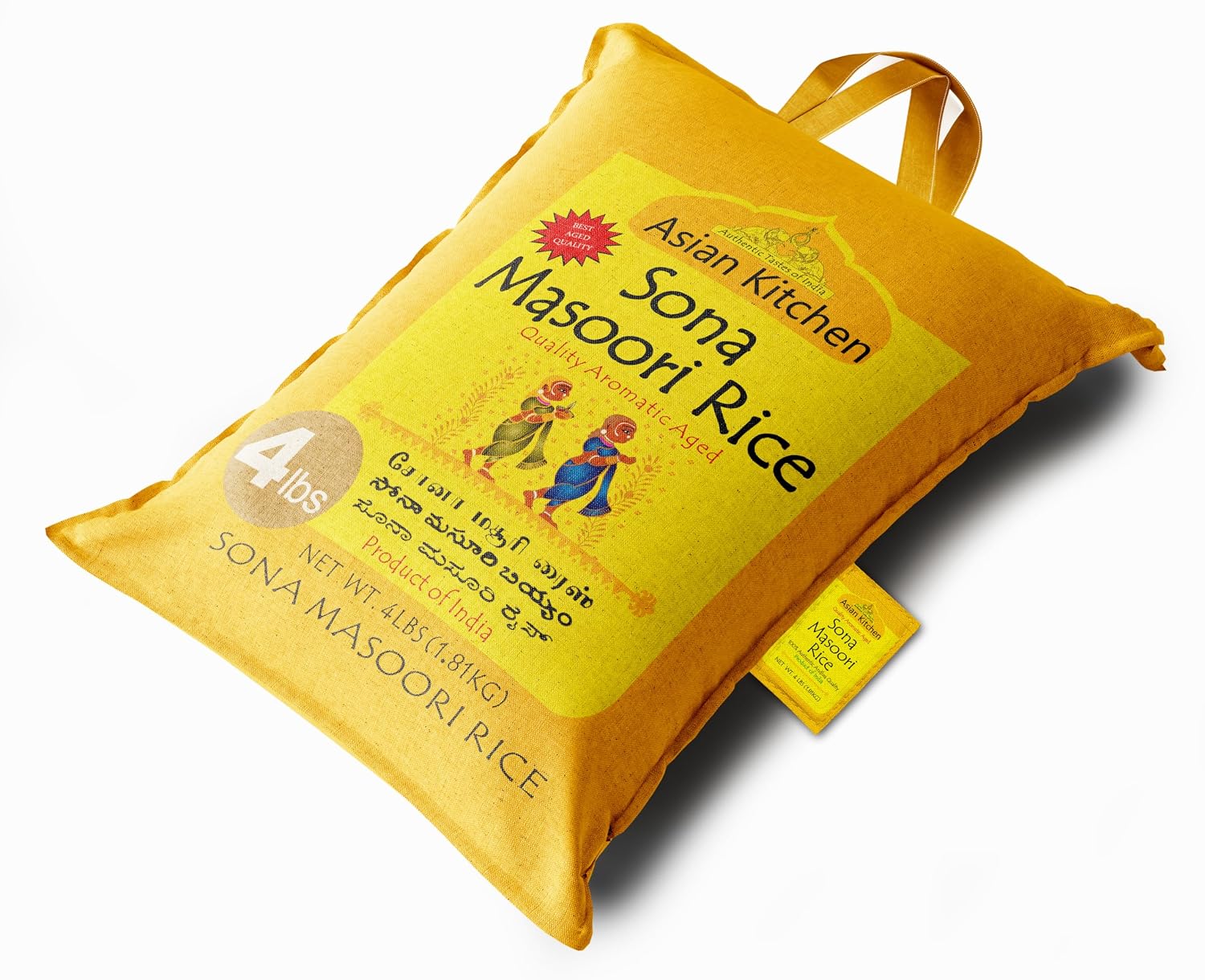 Asian Kitchen White Sona Masoori Aged Rice 20-Pound Bag, 20lbs (9.08kg) Short Grain Rice ~ All Natural | Gluten Friendly | Vegan | Kosher | Indian Origin | Export Quality