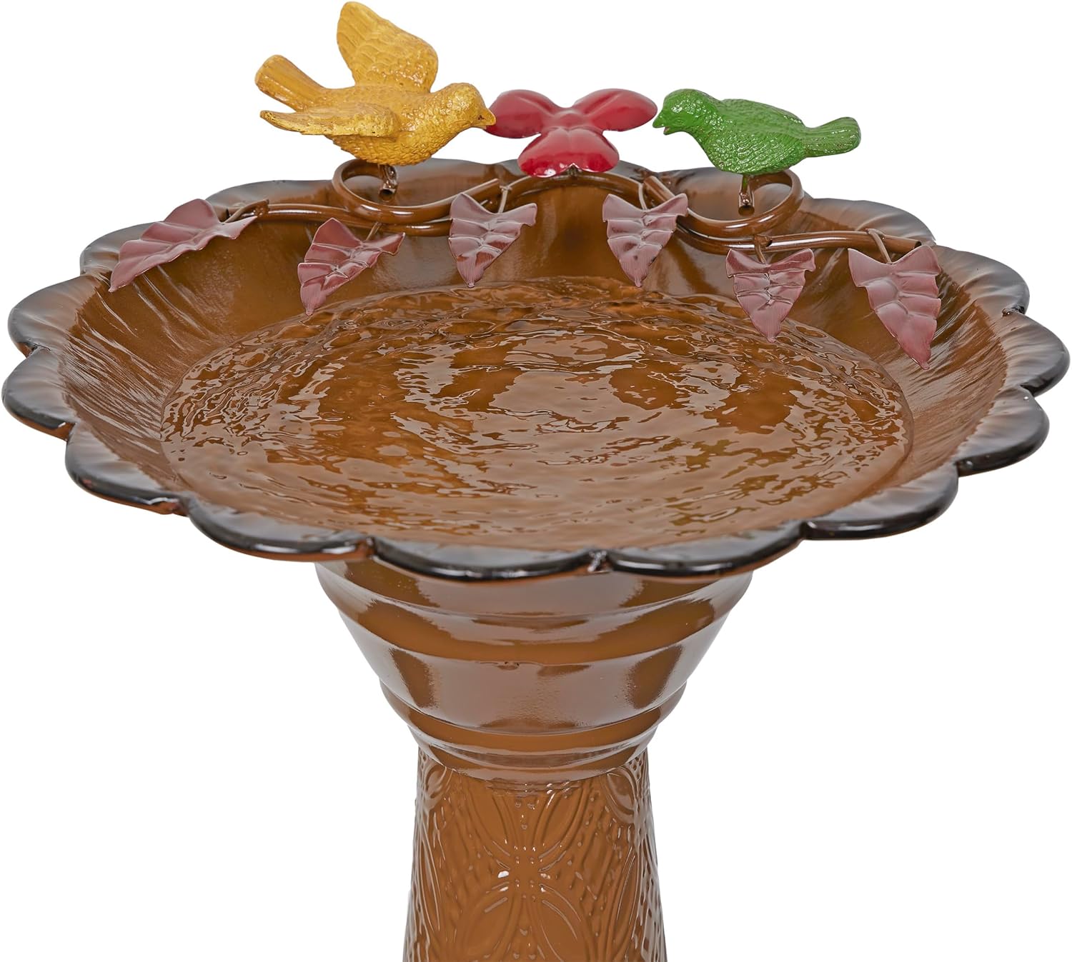 Alpine Corporation - 28" Tall Outdoor Metal Birdbath with Birds and Leaves Yard Statue Decoration, Red – Stunning Garden Accent to Attract Birds - Durable Construction for Patio, Deck, or Yard