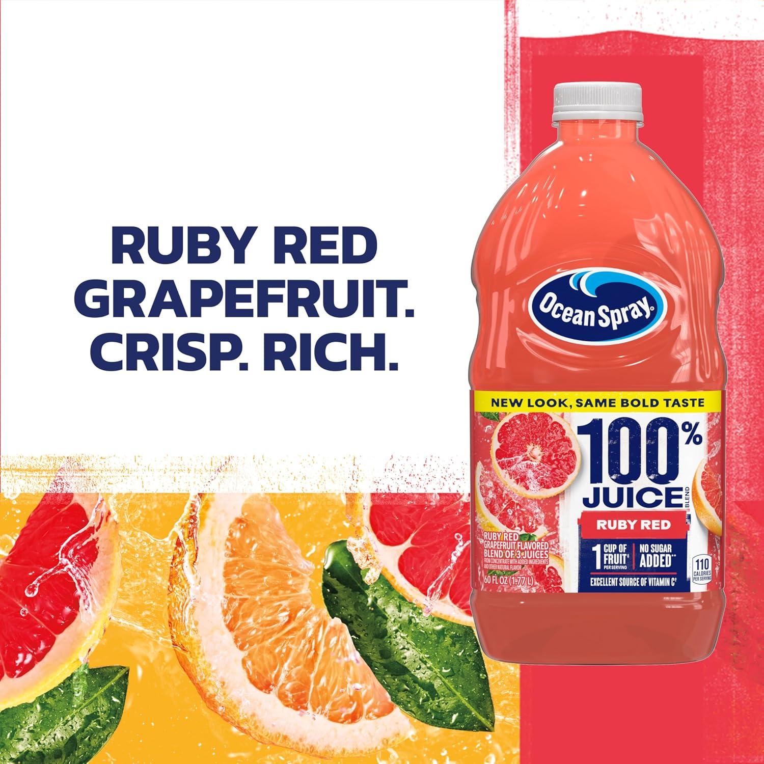 Ocean Spray 100% Juice, Ruby Red Grapefruit, 60 Ounce Bottle (Packaging May Vary)