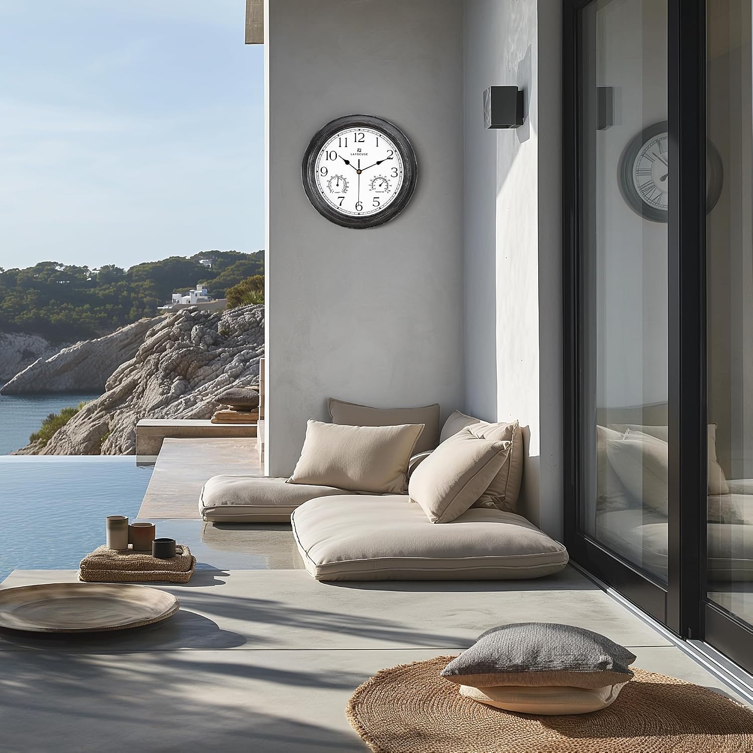 Lafocuse 12 Inch Brown Outdoor Wall Clocks with Temperature and Humidity