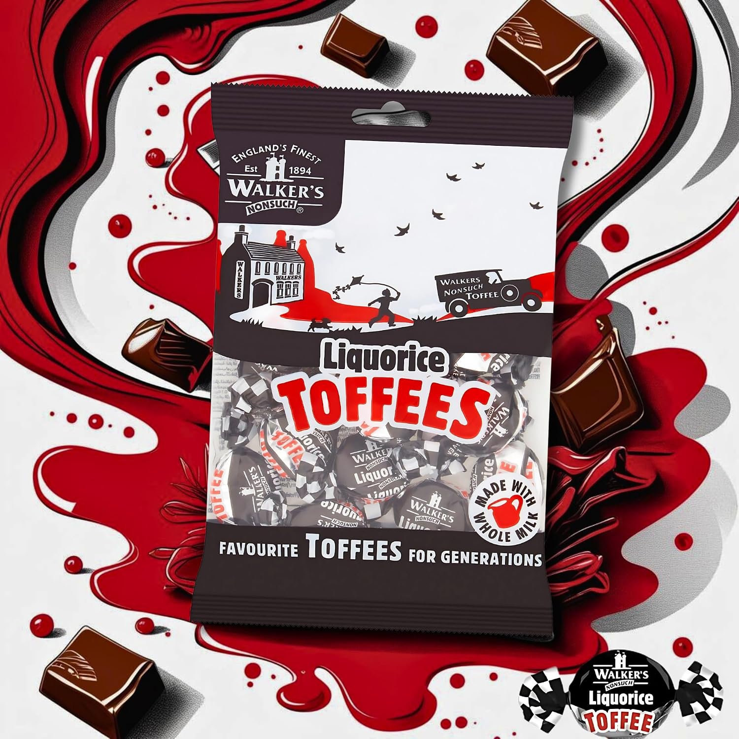 Walkers Nonsuch Liquorice Toffees Bag 5.29 Oz (Pack of 6) – Black Licorice Candy, British Chewy Toffee Candy, Old Fashioned Sweets