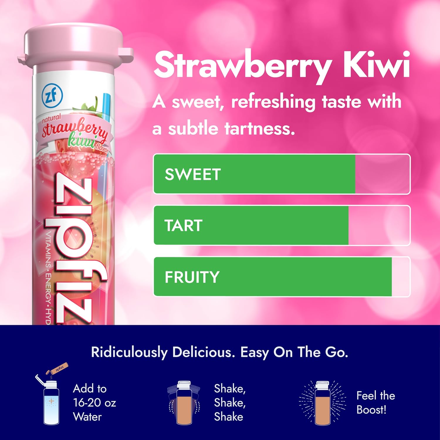 Zipfizz Energy Drink Powder, 20 Pack B12 Electrolyte - Pink Lemonade | Hydration tubes with vitamin drink benefits, 100mg caffeine, B12, electrolytes, & no artificial sugar for active lifestyle