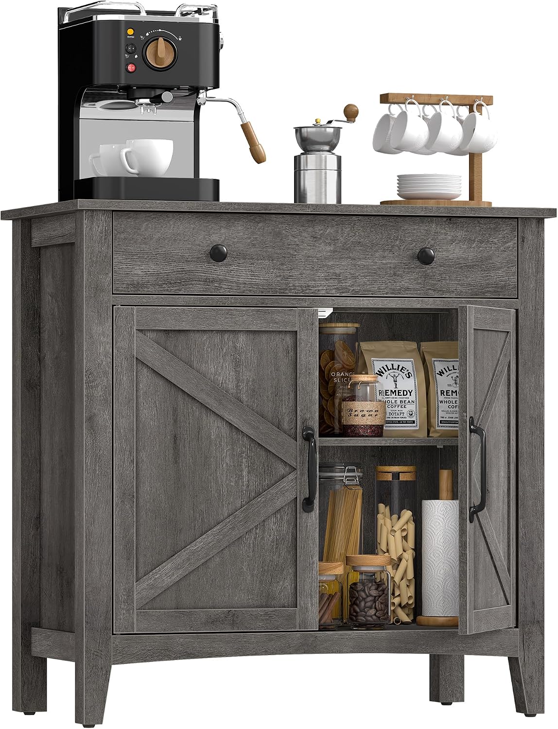 VASAGLE LIRY Collection - Storage Cabinet, Buffet Cabinet, Sideboard, Credenza, with Adjustable Shelves, for Entryway, Rustic White and Honey Brown ULSC381W01