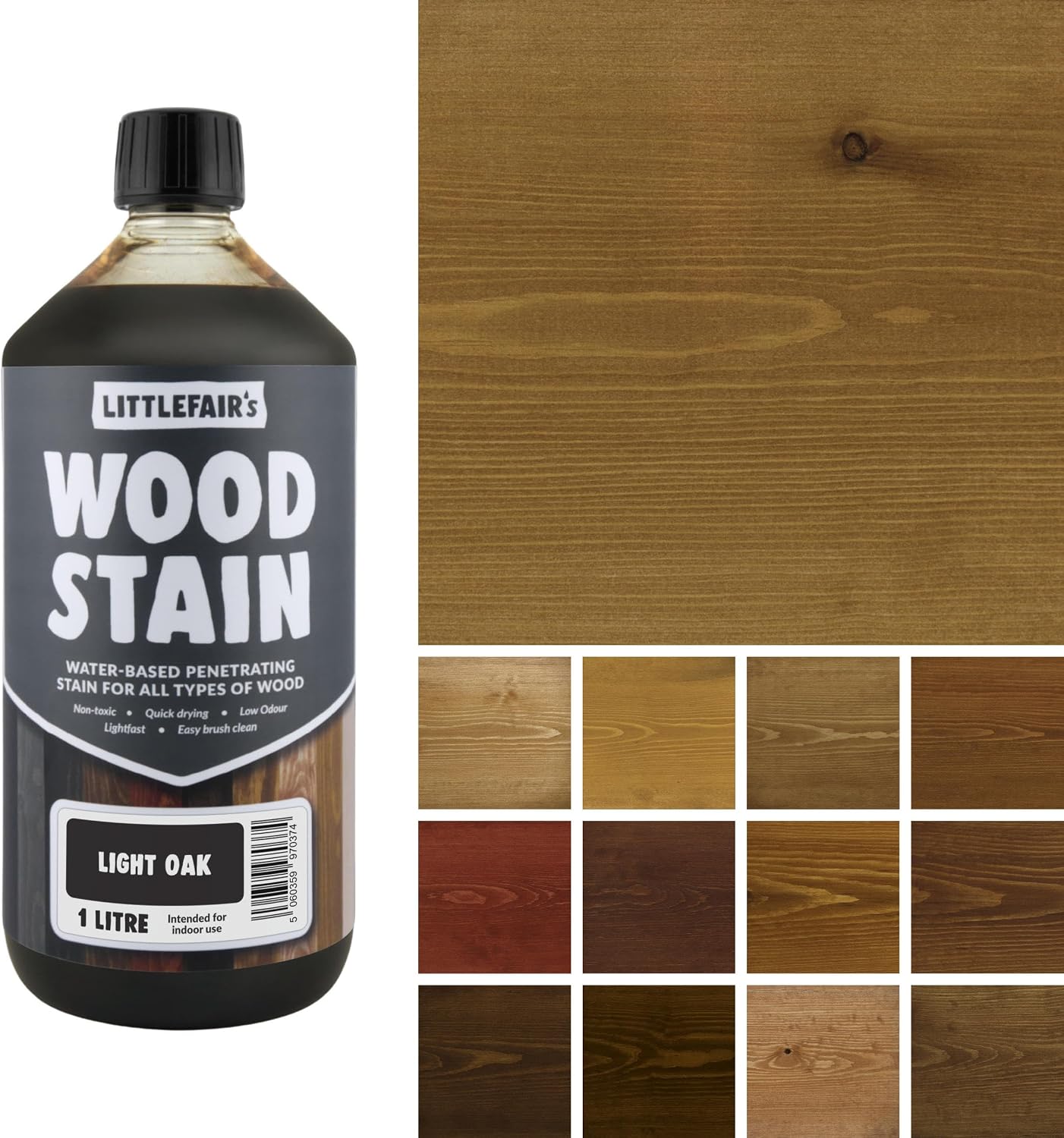 Littlefair's Wood Stain Water Based - 8.5oz/250ml - Indoor Furniture Stain Light & Dark Finishes - Special Non Toxic & Eco Friendly Formula - Wood Stain for Crafts - Color: Antique Stripped Pine