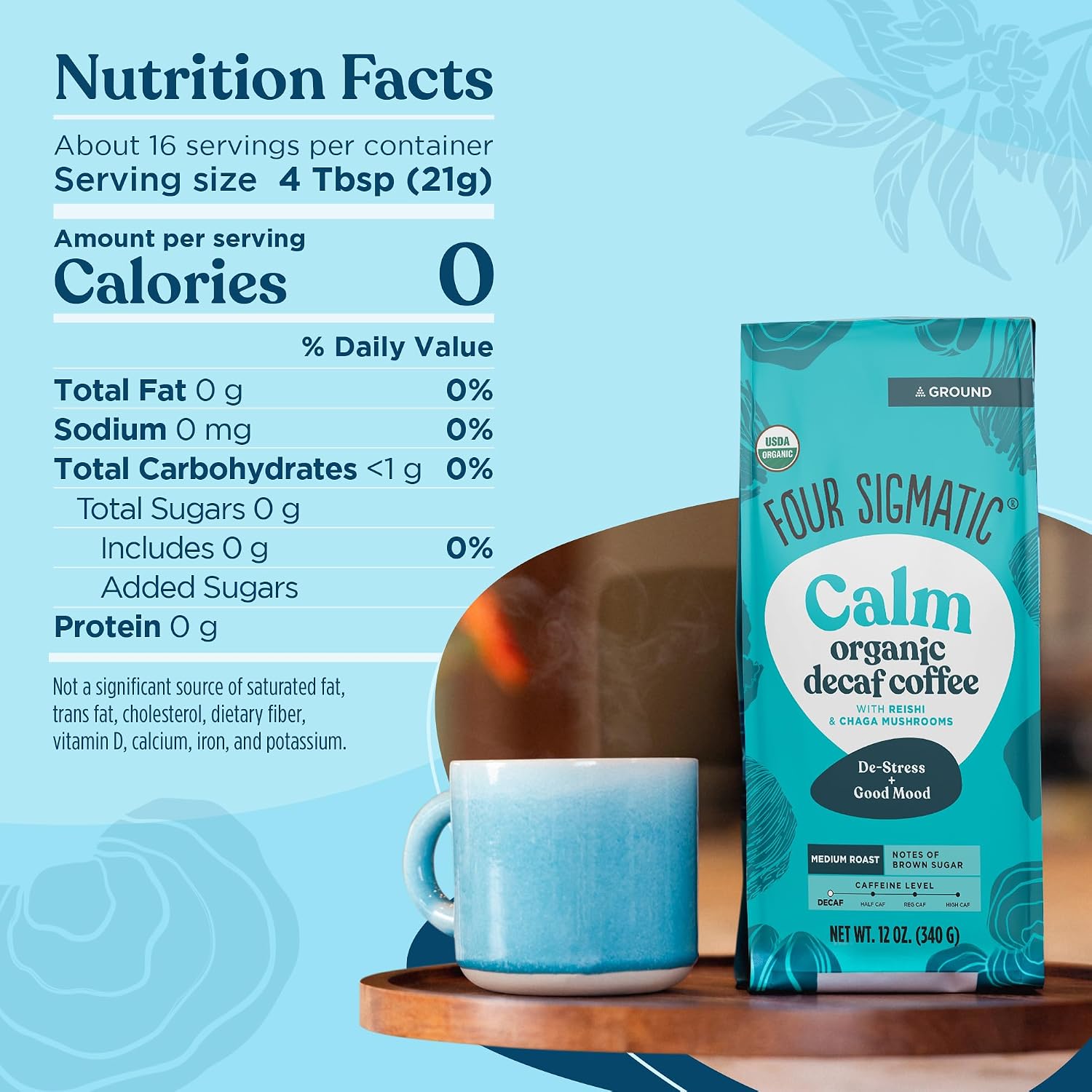 Four Sigmatic Organic Focus Mushroom Ground Coffee | Dark Roast, Organic Coffee with Lion's Mane & Chaga Mushroom for Mental Clarity & Energy Support | 12oz Bag