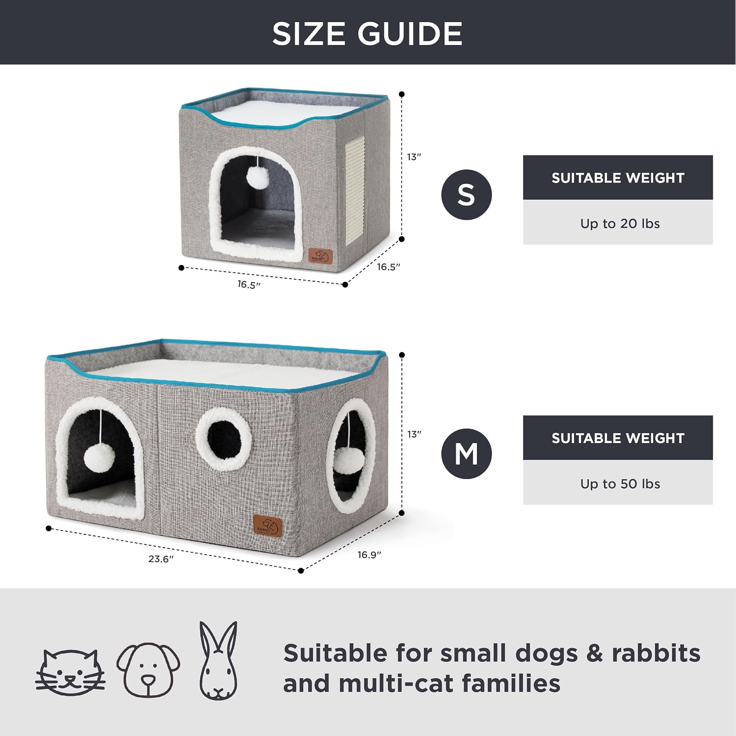 Bedsure Cat House Bed for Indoor Cats with Fluffy Ball and Scratch Pad,Grey