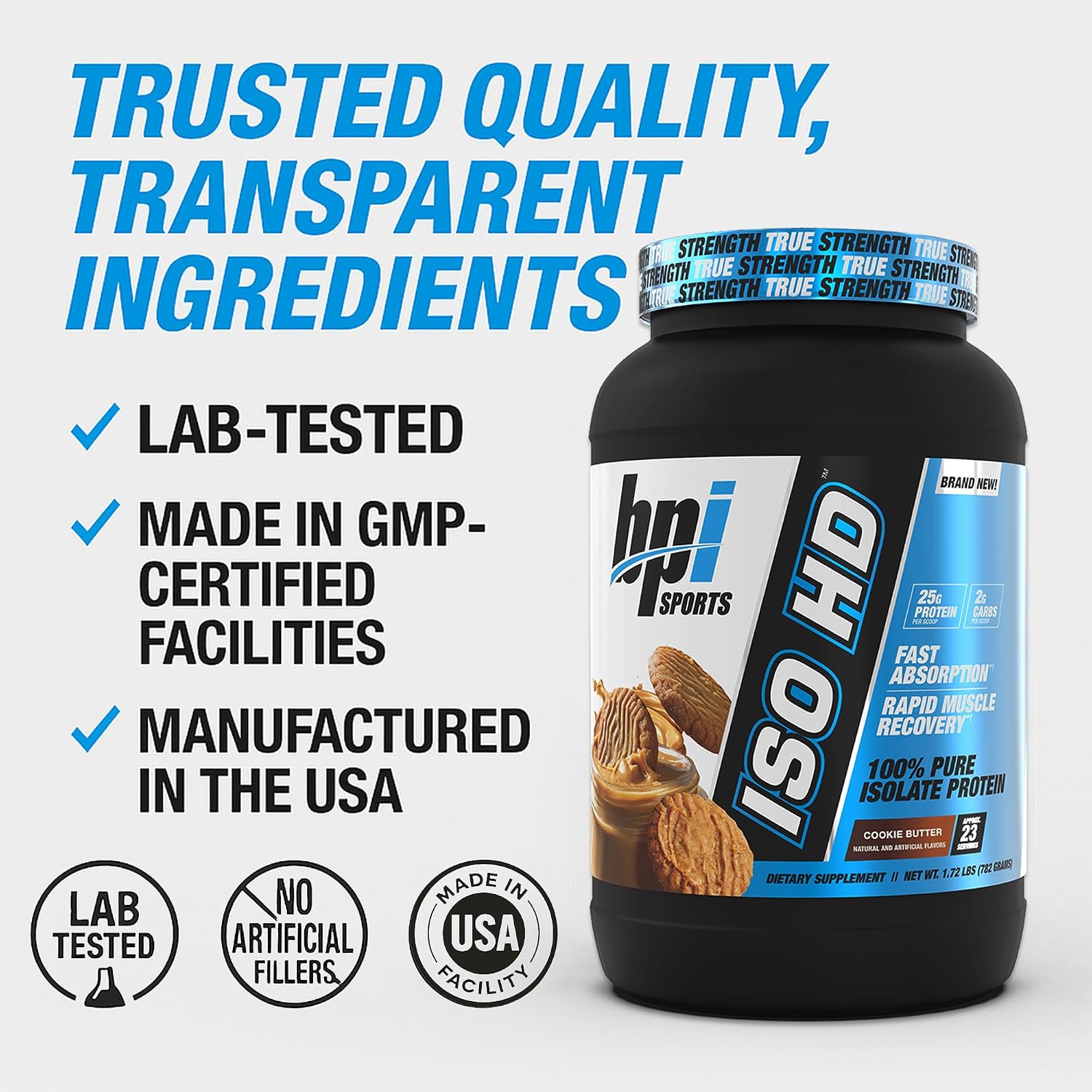 BPI Sports ISO HD Isolate Protein Powder – 100% Whey Isolate, Protein Powder for Muscle Gain - Chocolate Brownie, 5.4 Pounds - 69 Servings