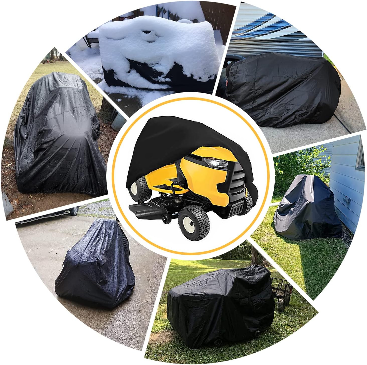 Riding Lawn Mower Cover 600D Lawnmower Covers Waterproof, up to 54" Decks | Universal Outdoor Lawn Tractor Cover Tarp All Weather Ride on Mower Covers, Heavy Duty 600D, Elastic Cord & Storage Bag