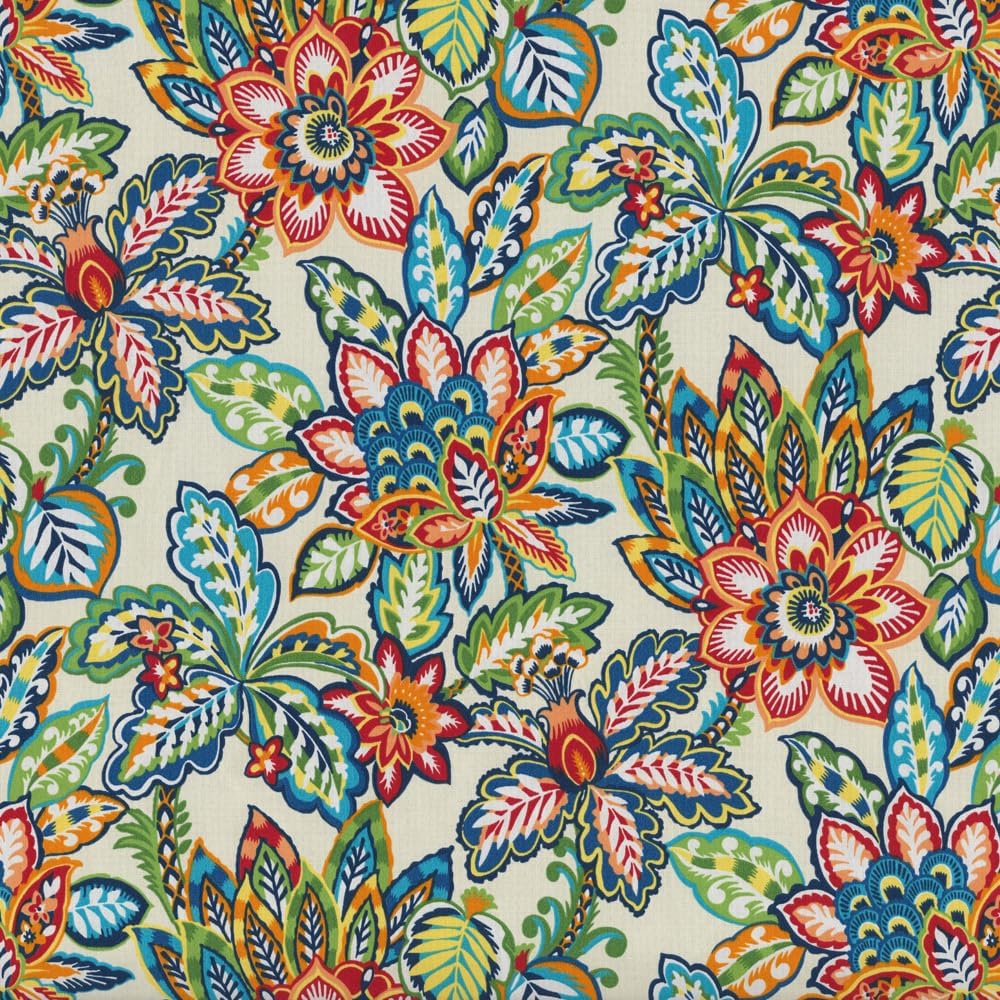 Pillow Perfect Bright Floral Indoor/Outdoor Tufted Wicker Seat Cushion, 2 Count, 19" x 19", Blue/Tan Telfair Peacock