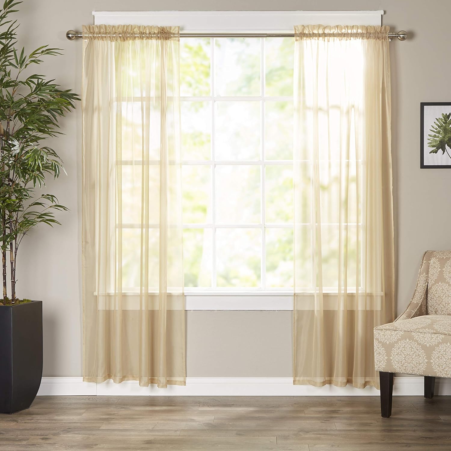 Elegant Comfort Luxury Sheer Curtains, Window Treatment Curtain Panels with Rod Pocket for Kitchen, Bedroom and Living Room (55 x 216-inches Long)