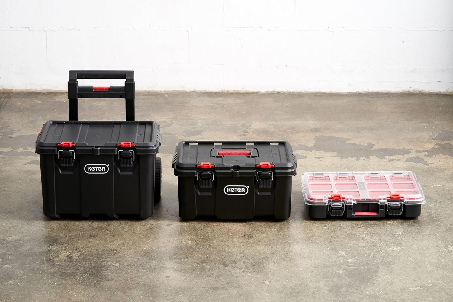 Keter Masterloader Resin Rolling Tool Box with Locking System and Removable Bins – Perfect Organization and Storage Chest for Power Drill, Tape Measure, and Screwdriver Set, Black | Black, Heavy Duty, Weatherproof, All Terrain Wheels, Durable, Easy Slide…