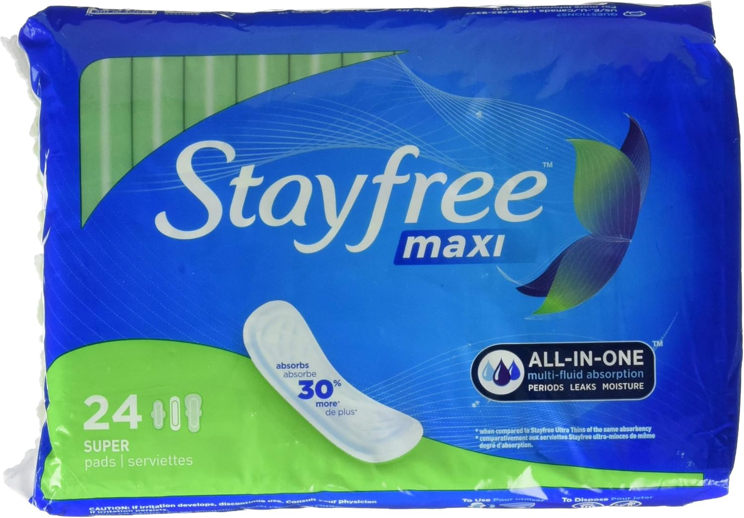 Stayfree Maxi Super Pads Wingless, Period and Leaks, 66 ct