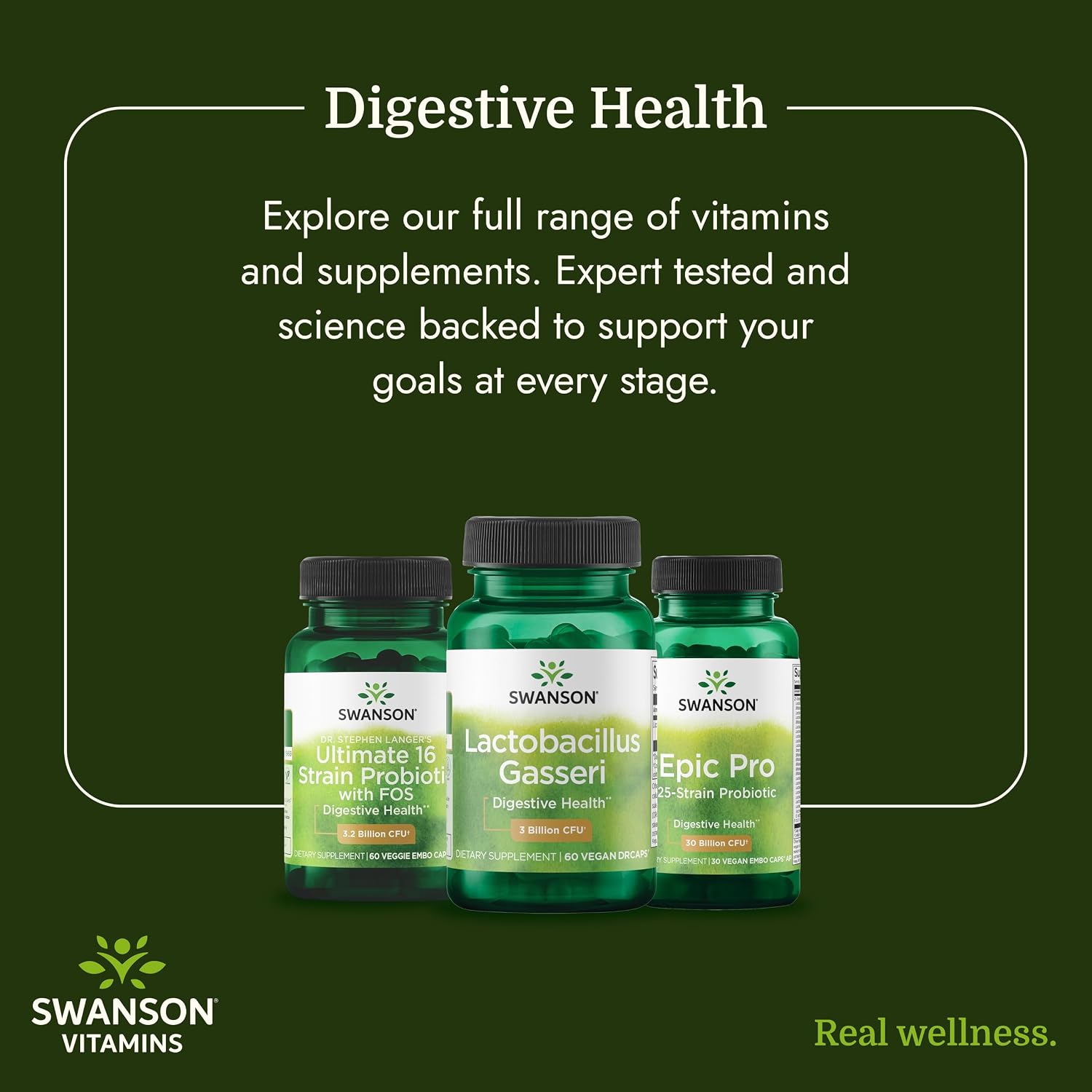 Swanson Lactobacillus Gasseri Probiotic, 3 Billion CFU, 60 Vegan Capsules | For Adults Seeking Digestive and Metabolic Support, a Lactic Acid-Producing Bacterium, Acid-Resistant with No Refrigeration
