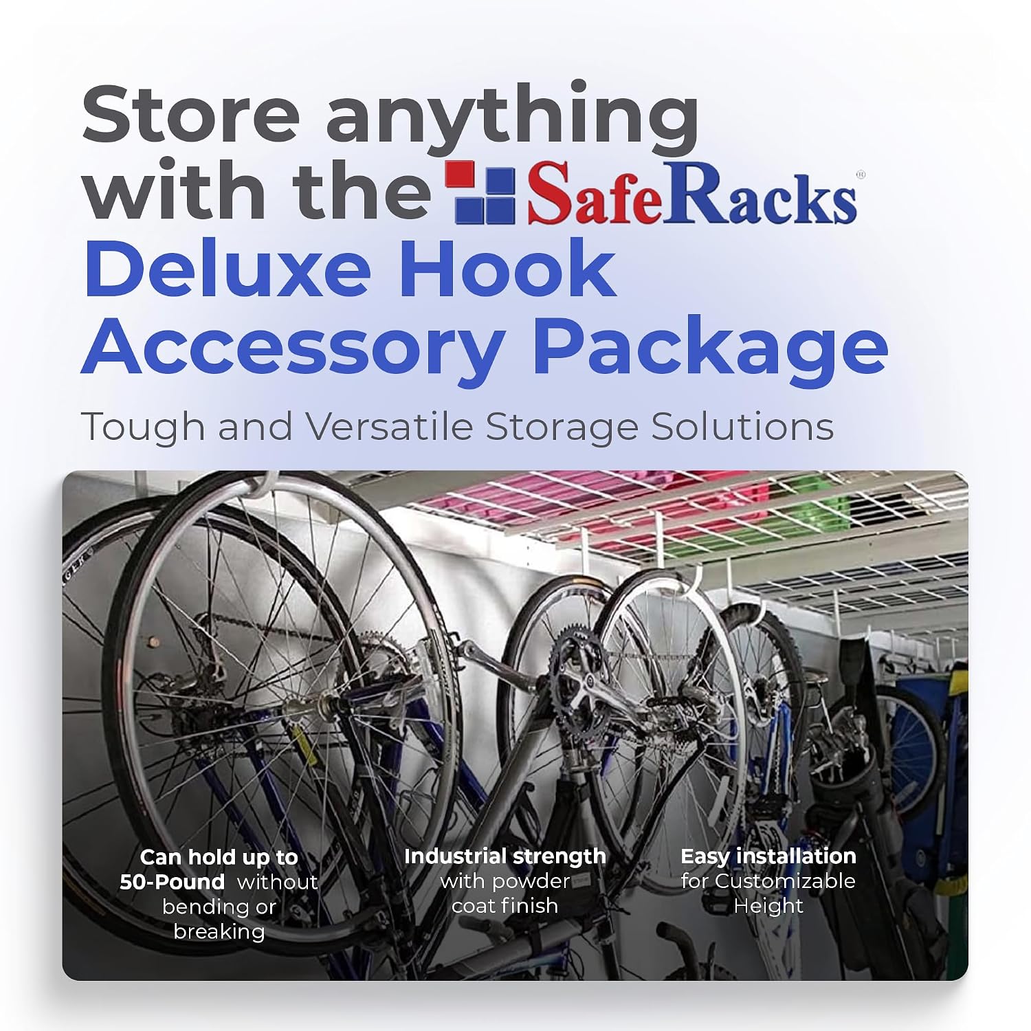 SafeRacks Heavy Duty White Steel Garage Accessory Hook Package