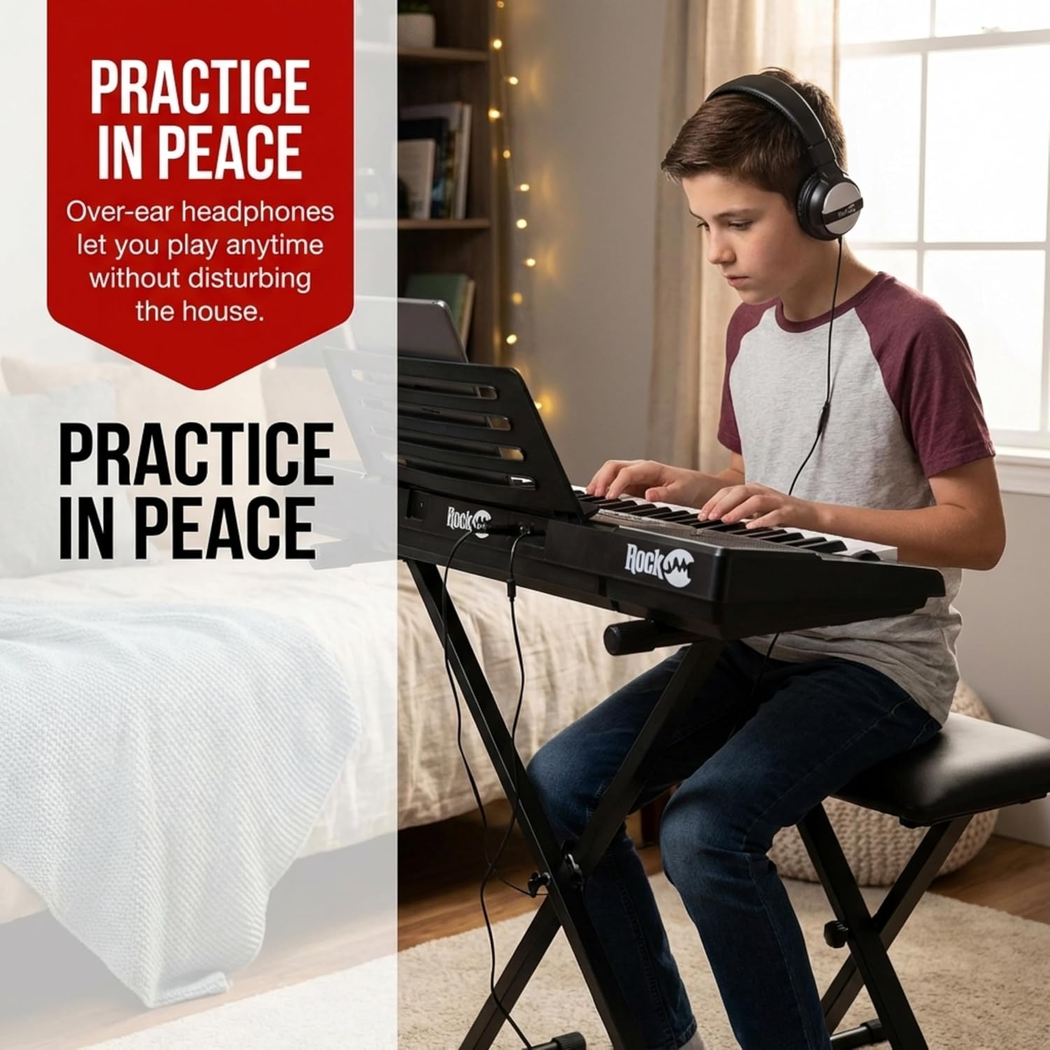 RockJam RJ561 61 Key Keyboard Piano Kit with Stand, Stool & Headphones