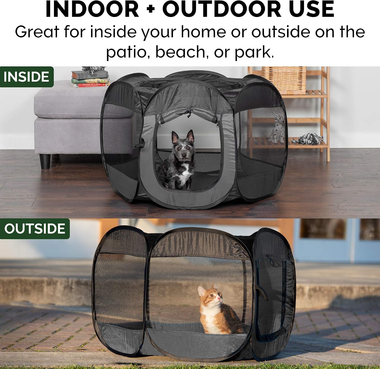 Furhaven Portable Dog Playpen Cat Tent, Pet playground,Kennel foldable indoor outdoor zippered puppy crate - Hunter Green, Medium