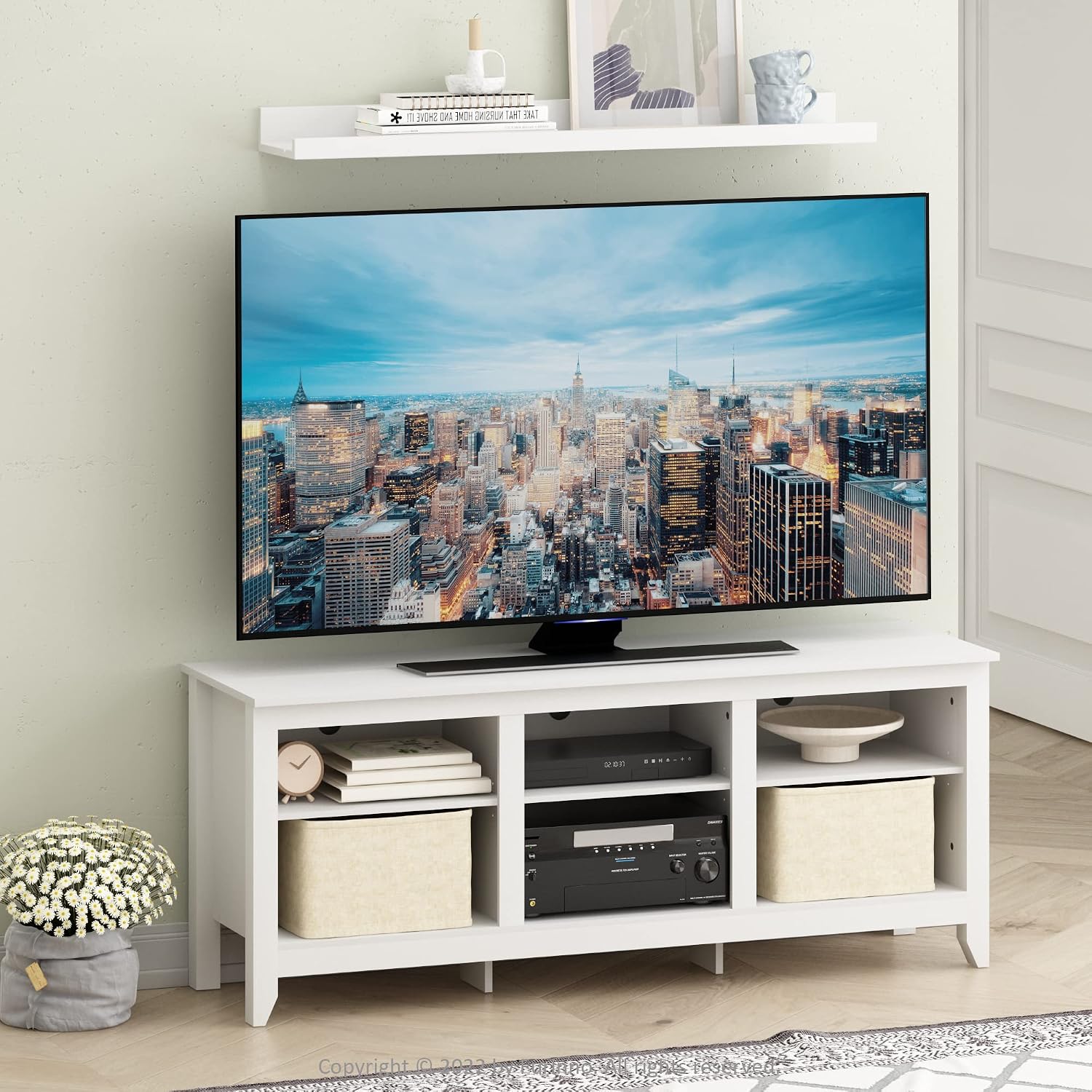 Furinno Fowler Multipurpose TV Stand Bookshelves, French Oak Grey