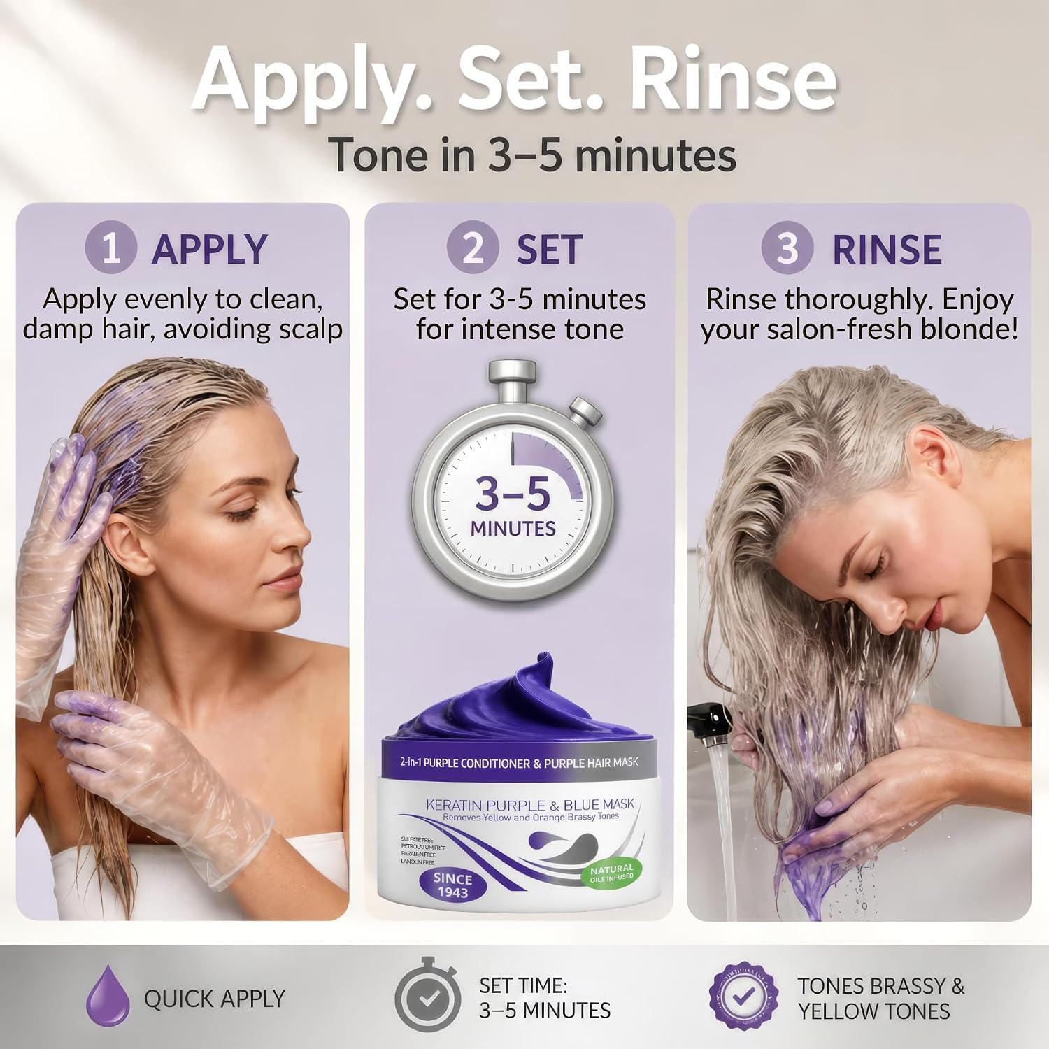 VITAMINS hair cosmetics Keratin Purple Hair Mask - Blue Hair Mask Deep Conditioner Treatment - Blonde Toner to Neutralize Brassiness in Brassy Blonde