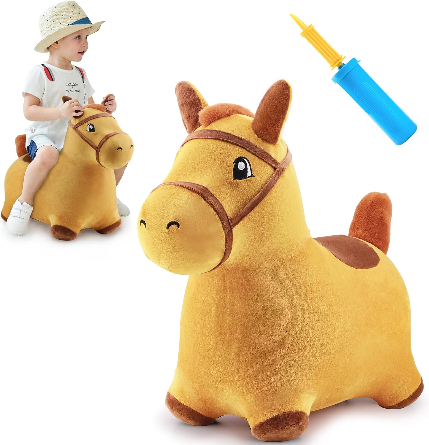 Bouncy Pals Toddler Horse Hopper Toy, Kids Outdoor Ride Bounce Farm Animal | Inflatable Bouncing Hopping Toy, Indoor Baby Plush Bouncer Horse, Birthday Gift for 18 Month 2 3 4 Year Old Child Boys Girls