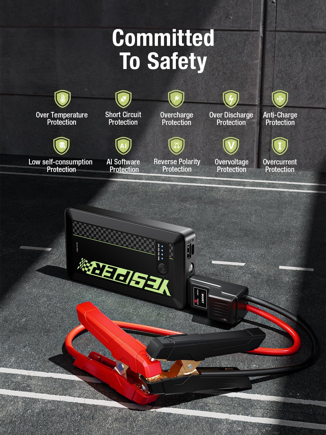 YESPER 12V Portable Car Jump Starter 1500A Motorcycle Battery Jump Pack | Supersafe Powerful Booster Jump Box Pocket Starter Pack(Up to 7L Gas and