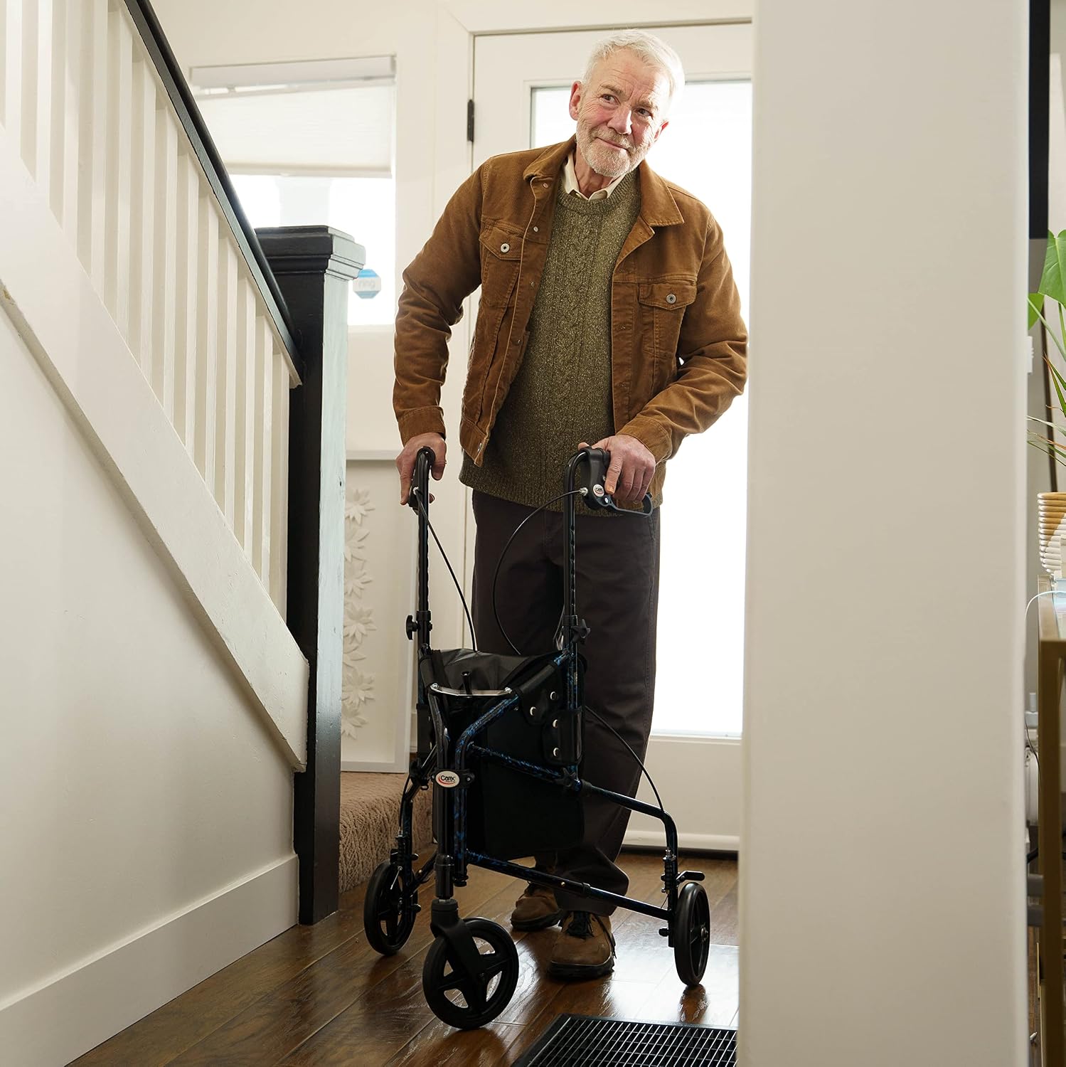 Carex 3 Wheel Walker for Seniors, Foldable, Rollator Walker with Three Wheels, Three Wheel Rolling Walker Height Adjustable for Seniors, Blue, Trio