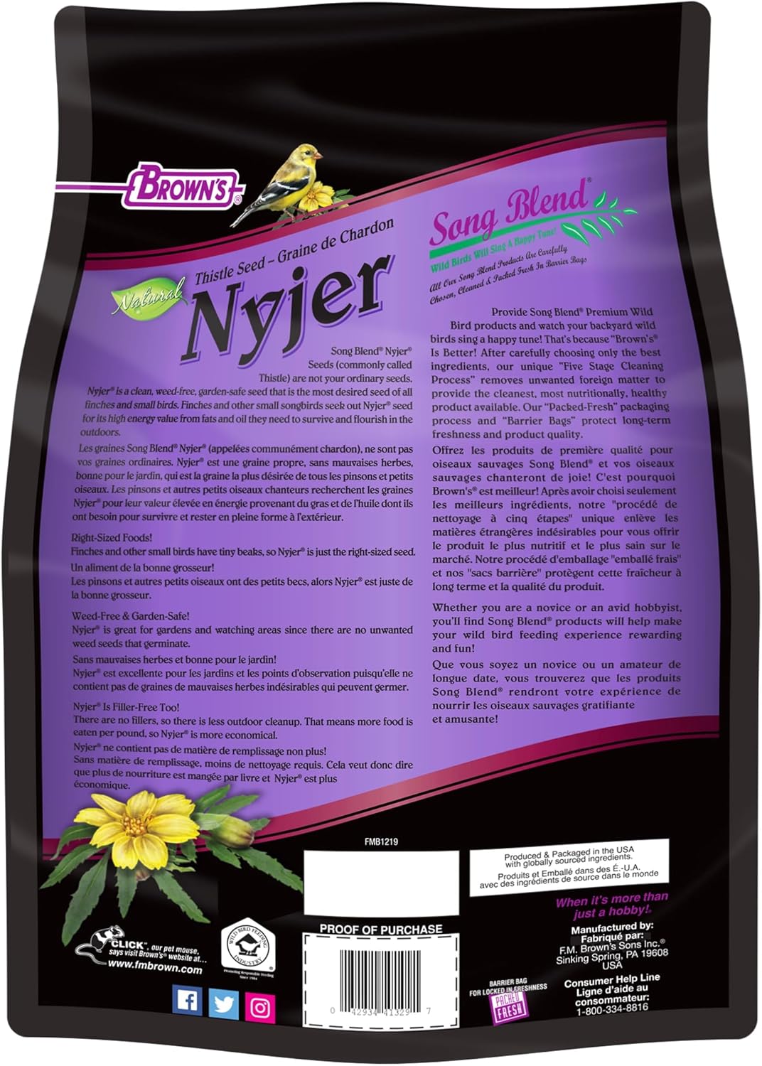 F.M. Brown's Song Blend Nyjer Thistle Seed for Pets, 5-Pound