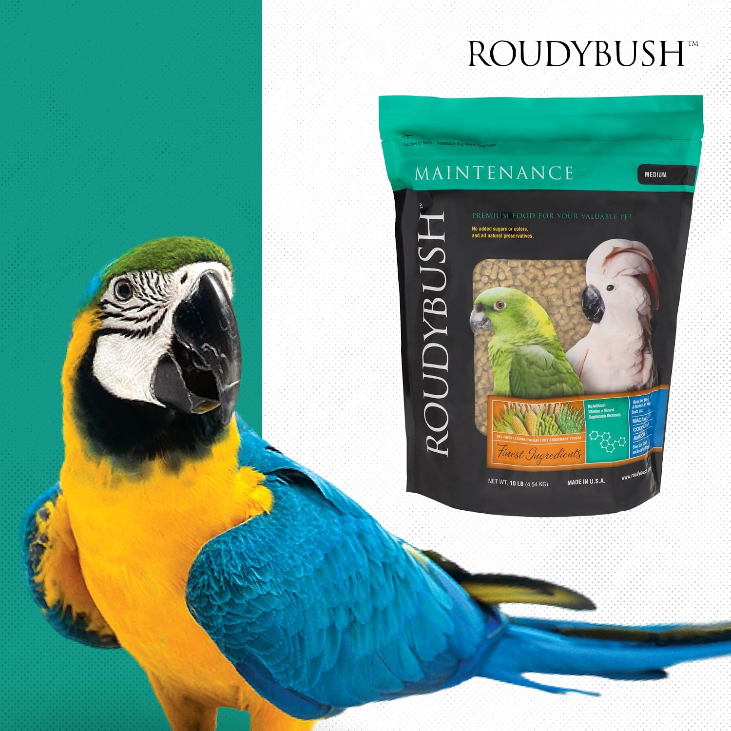 RoudyBush Daily Maintenance Food for Birds - Scientifically Formulated Bird Feed - Bird Food Pellets w/Corn, Wheat, Soy & More - Nutritious & Healthy Feed for Birds (Mini, 44oz)