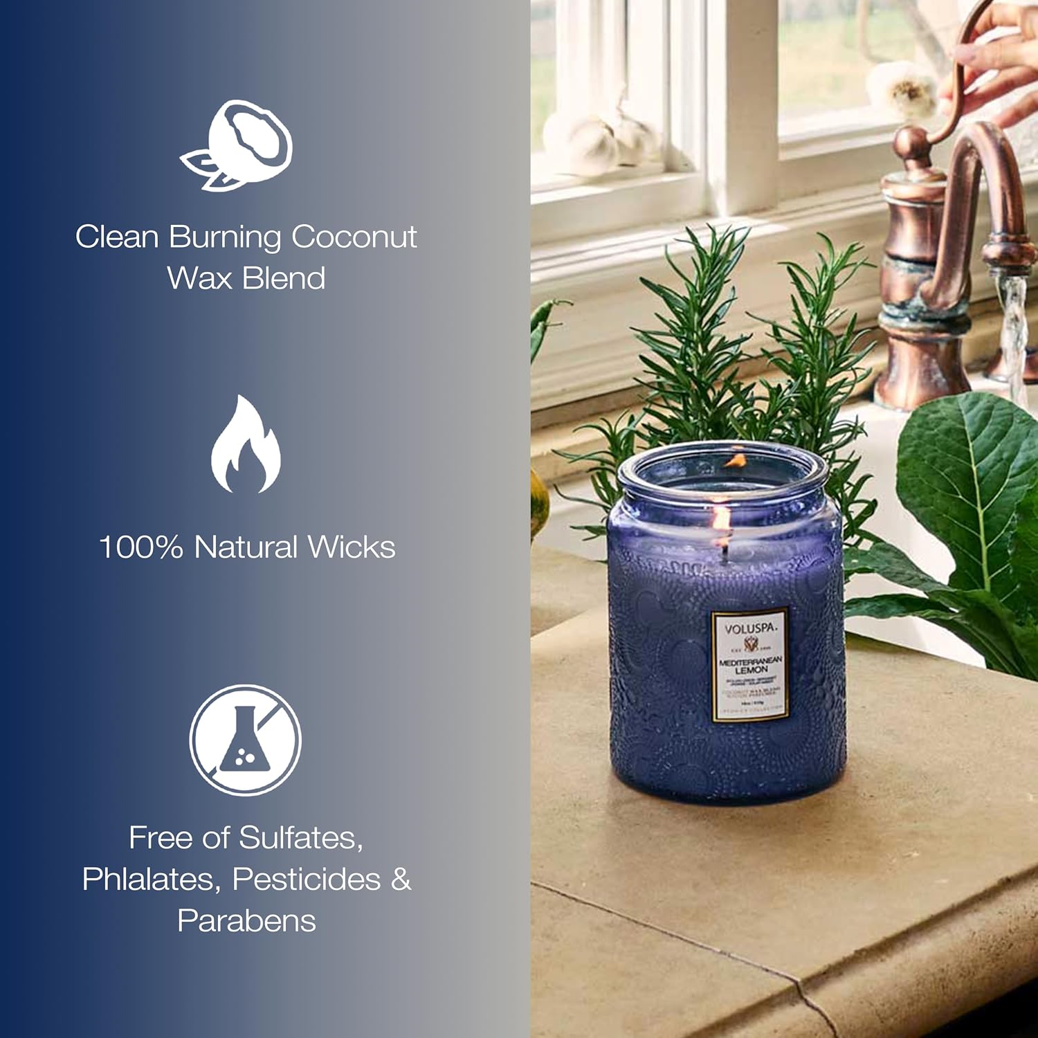 Voluspa French Cade Lavender Large Scented Candle Jar 18 Oz, 100 Hr Burn | Coconut Wax Blend in Decorative Glass, Clean Even Burn, USA Handcrafted Gift for Hosts, Fragrance Lovers & Relaxed Rooms