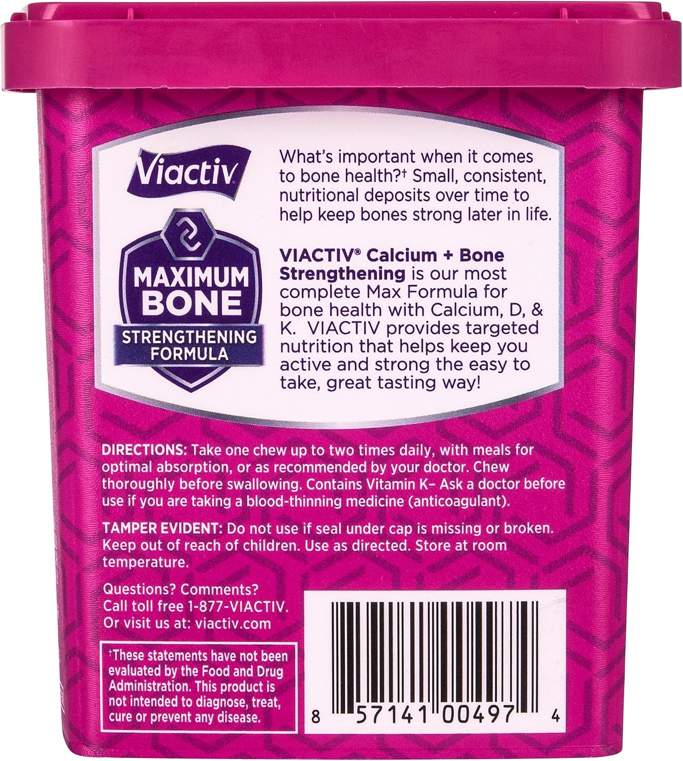 Viactiv Calcium + Vitamin D Supplement Soft Chews for Women & Men - Chewable Calcium for Bone Health Support, 650 mg per Serving, Vitamin D & K for High Absorption - 60 Count, Caramel