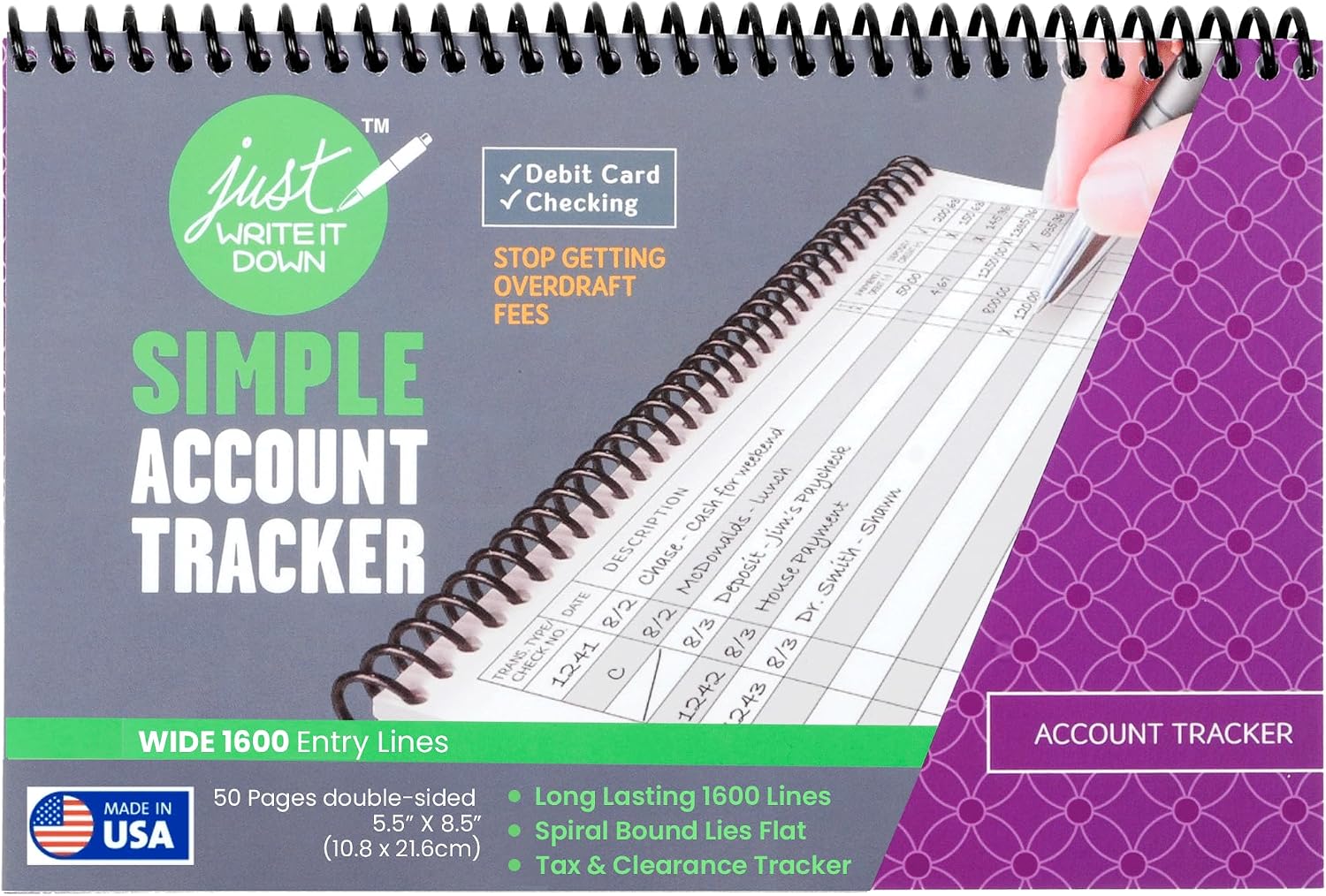 The Superior Register - Simple Account Tracker - Big Checkbook Register & Financial Ledger - Debit Card Register - Bank Register - 1 Pack, Teal, Wide Edition