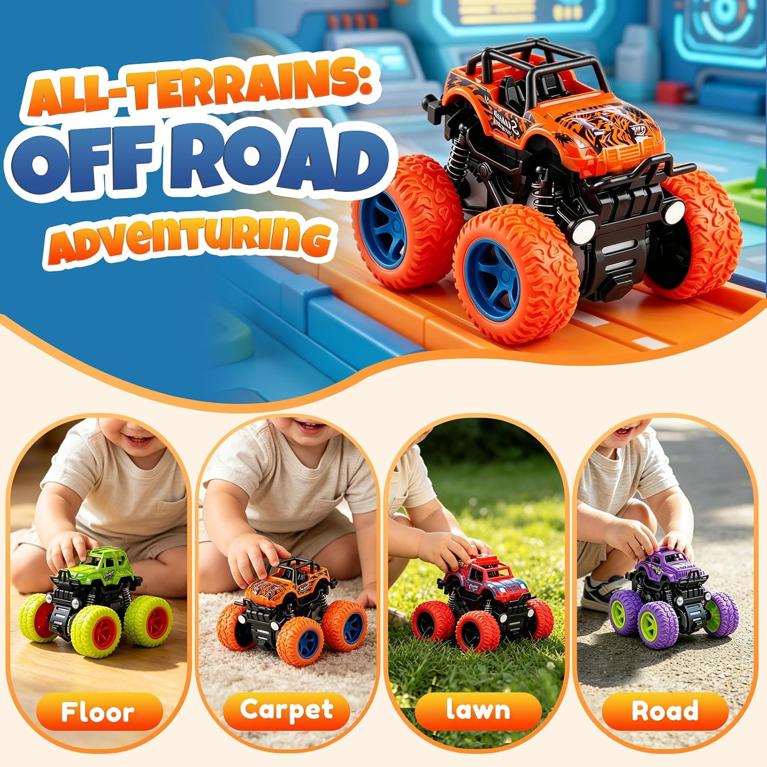 4 Pack Monster Trucks Toys for Boys 2 3 4 5 6 7 Year Old, Friction Powered Pull Back Car Toys for Toddlers Kids Ages 3-5 2-4 4-7