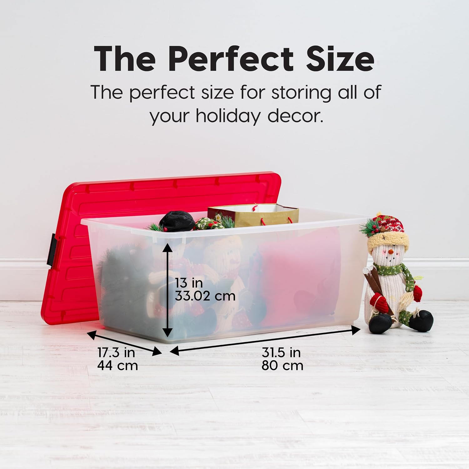 IRIS USA 2-Pack Holiday Ornament Storage Box with Attached Lid, Clear/Red