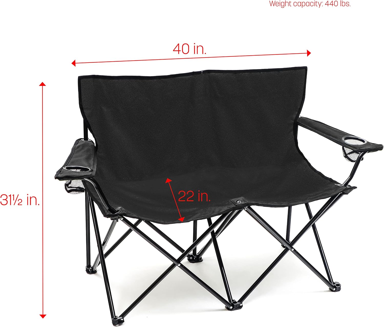 Trademark Innovations Loveseat Style Double Camp Chair, 40" L x 22" W x 31.5" H, Polyester, Army Green