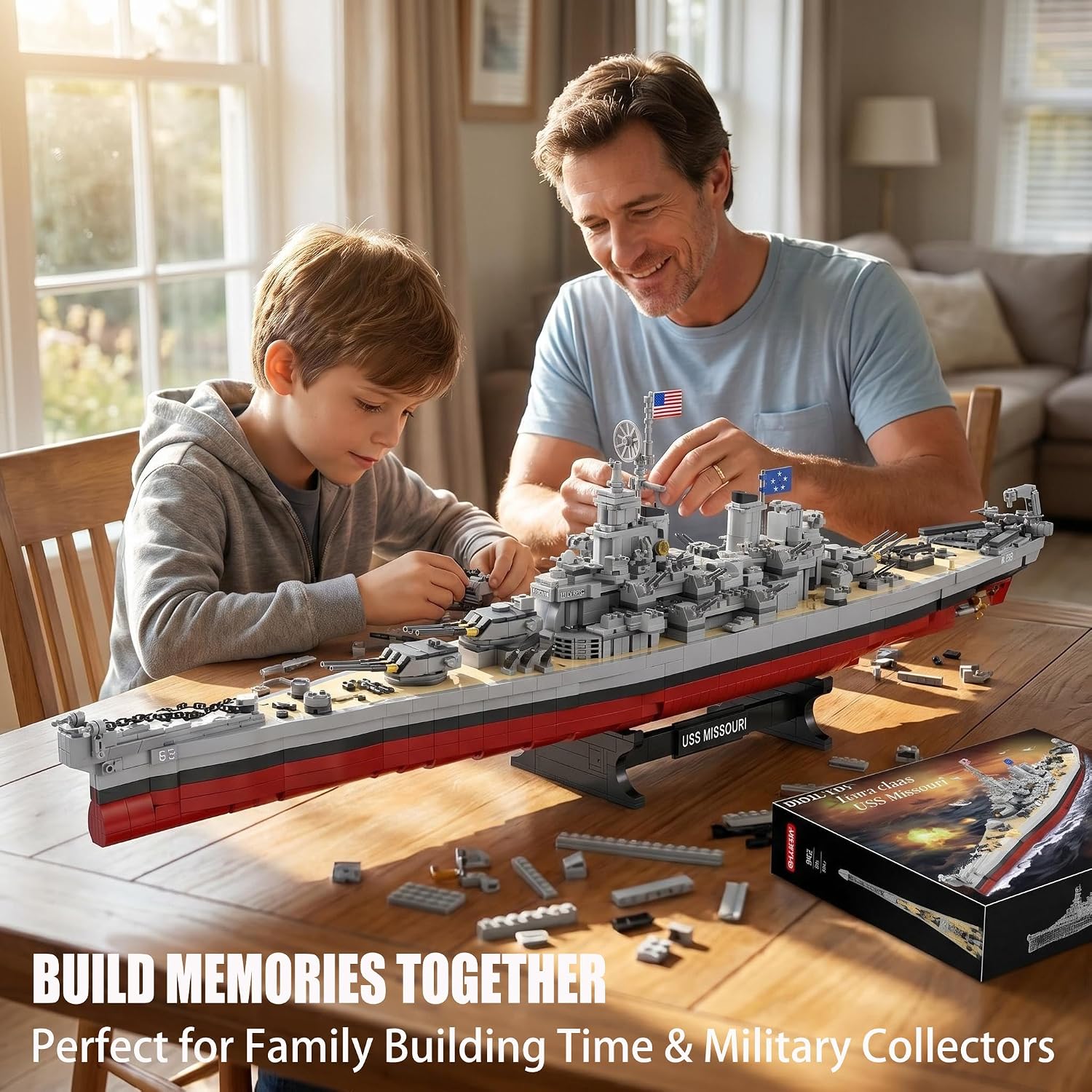 USS Missouri Battleship Building Blocks Set, 2228PCS WW2 Military Series Warship Model Building Kit
