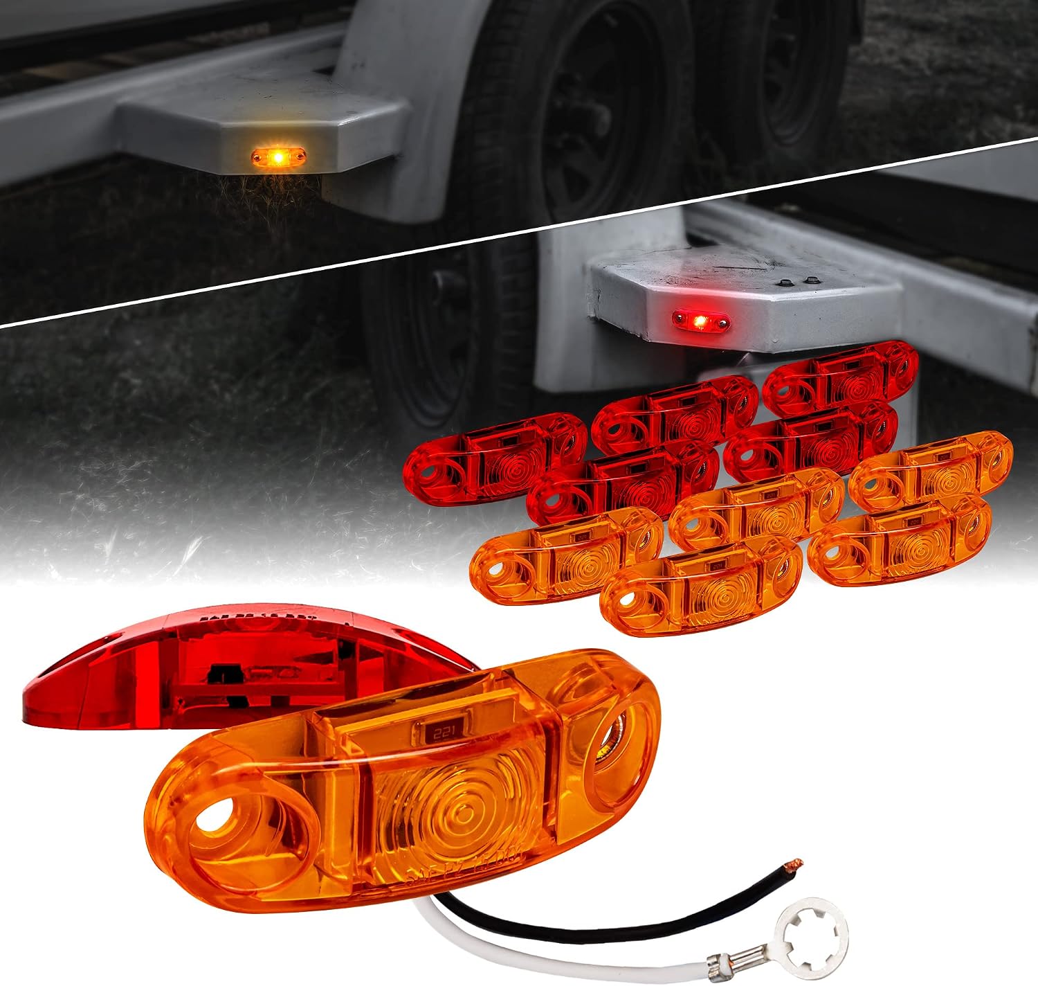 TRUE MODS 2pc 2.5" Amber Oval LED Trailer Marker Lights for Boat Trailer RV