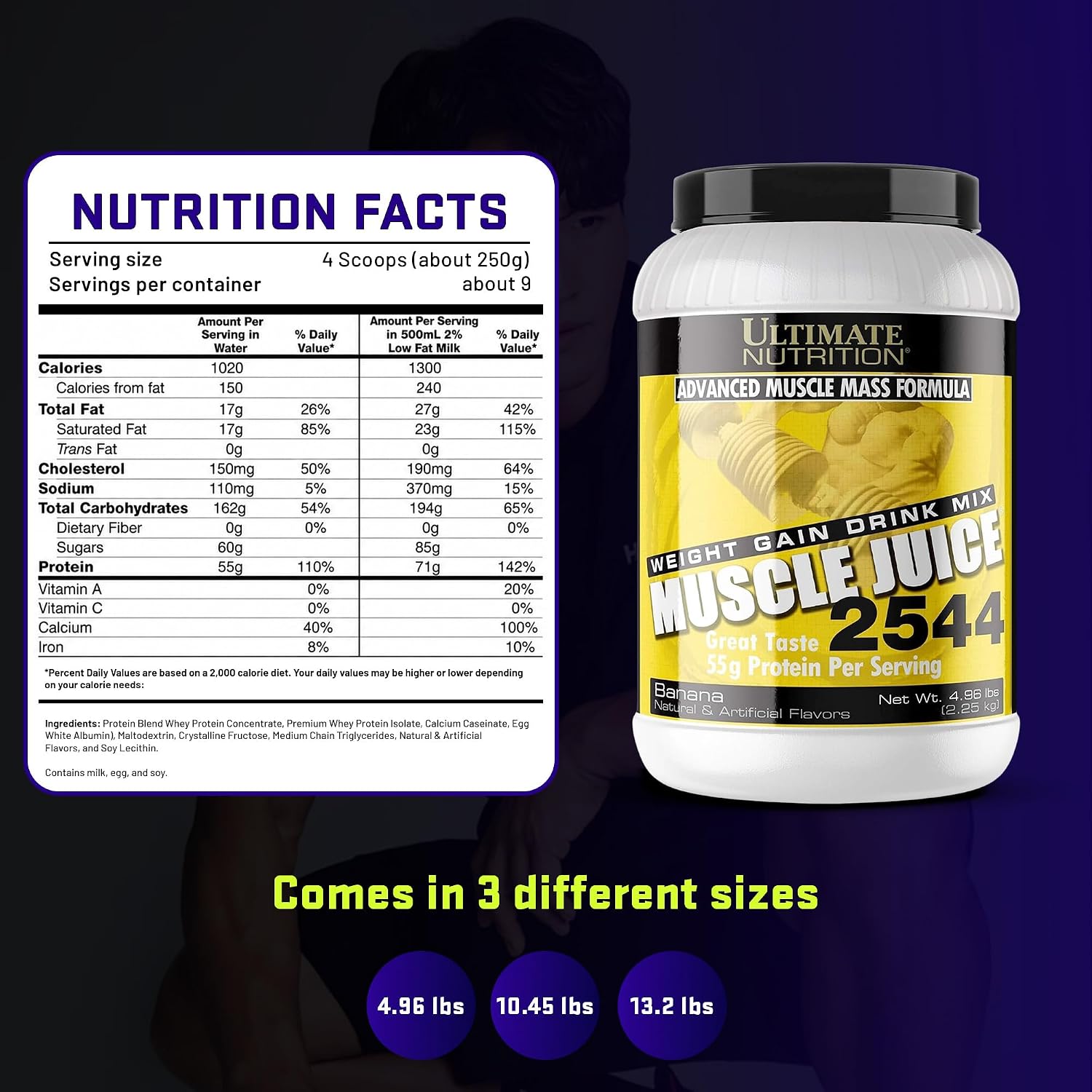 Ultimate Nutrition Muscle Juice 2544 Mass Gainer, Vanilla, 4.96 lb | 55g Protein Blend, 162g Carbs, 17g Fat, 1020 Calories, High Calorie Weight Gainer For Muscle Growth And Recovery